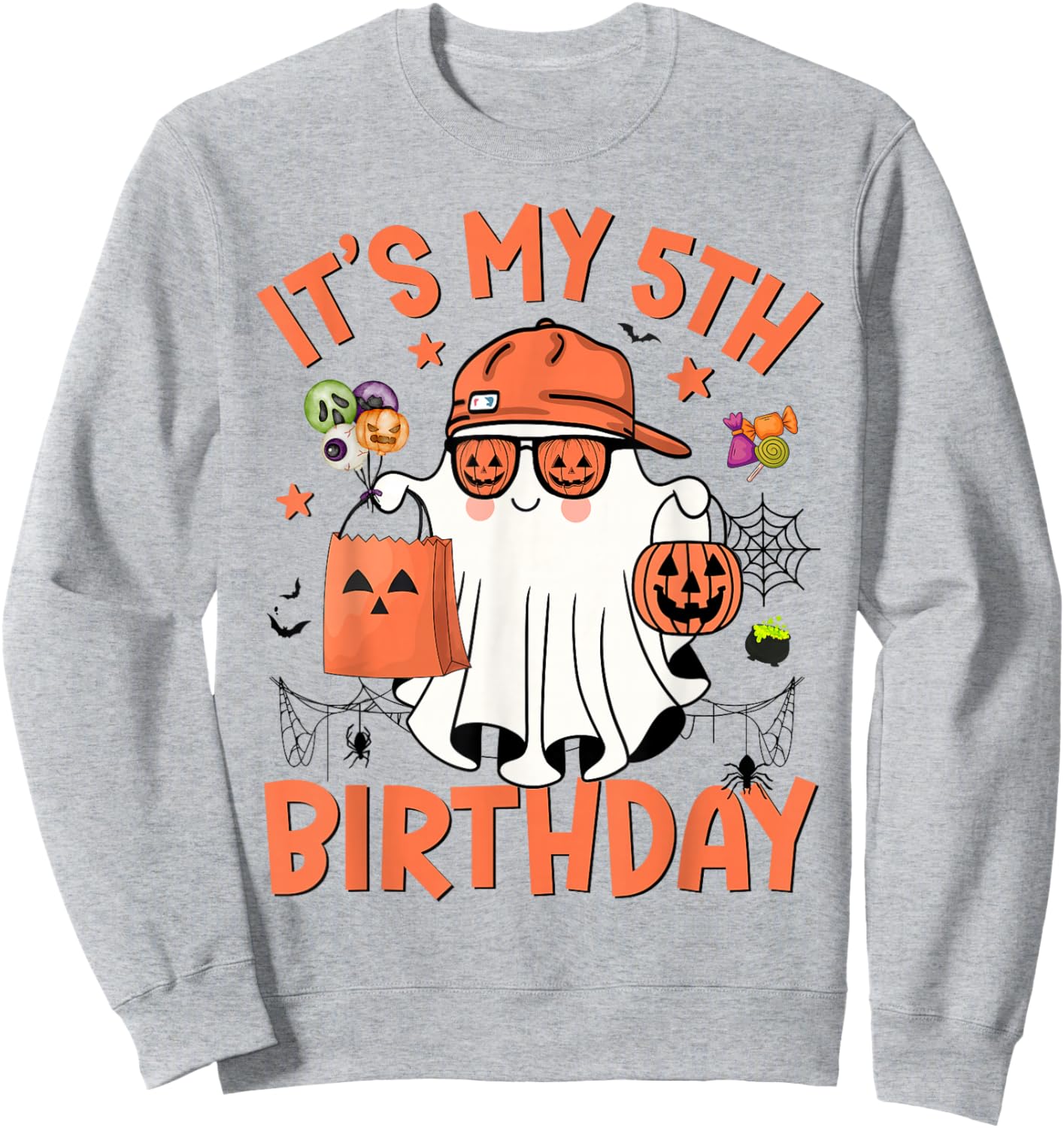 It's My 5th Birthday Funny Halloween Ghost Boo 5th Bday Boys Sweatshirt - Sweatshirt | Ash
