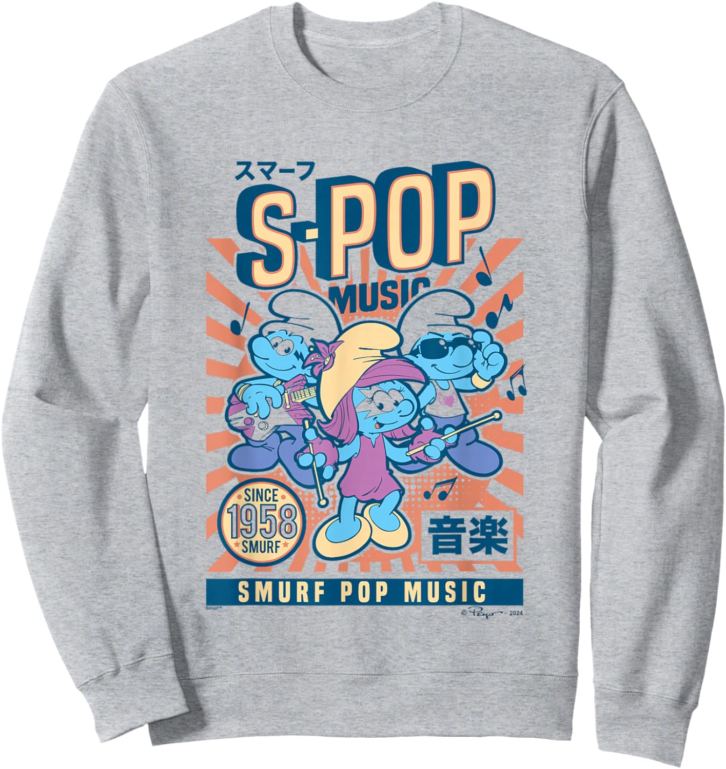 The Smurfs S-Pop Music Since 1958 Vintage Poster Sweatshirt - Sweatshirt | Ash
