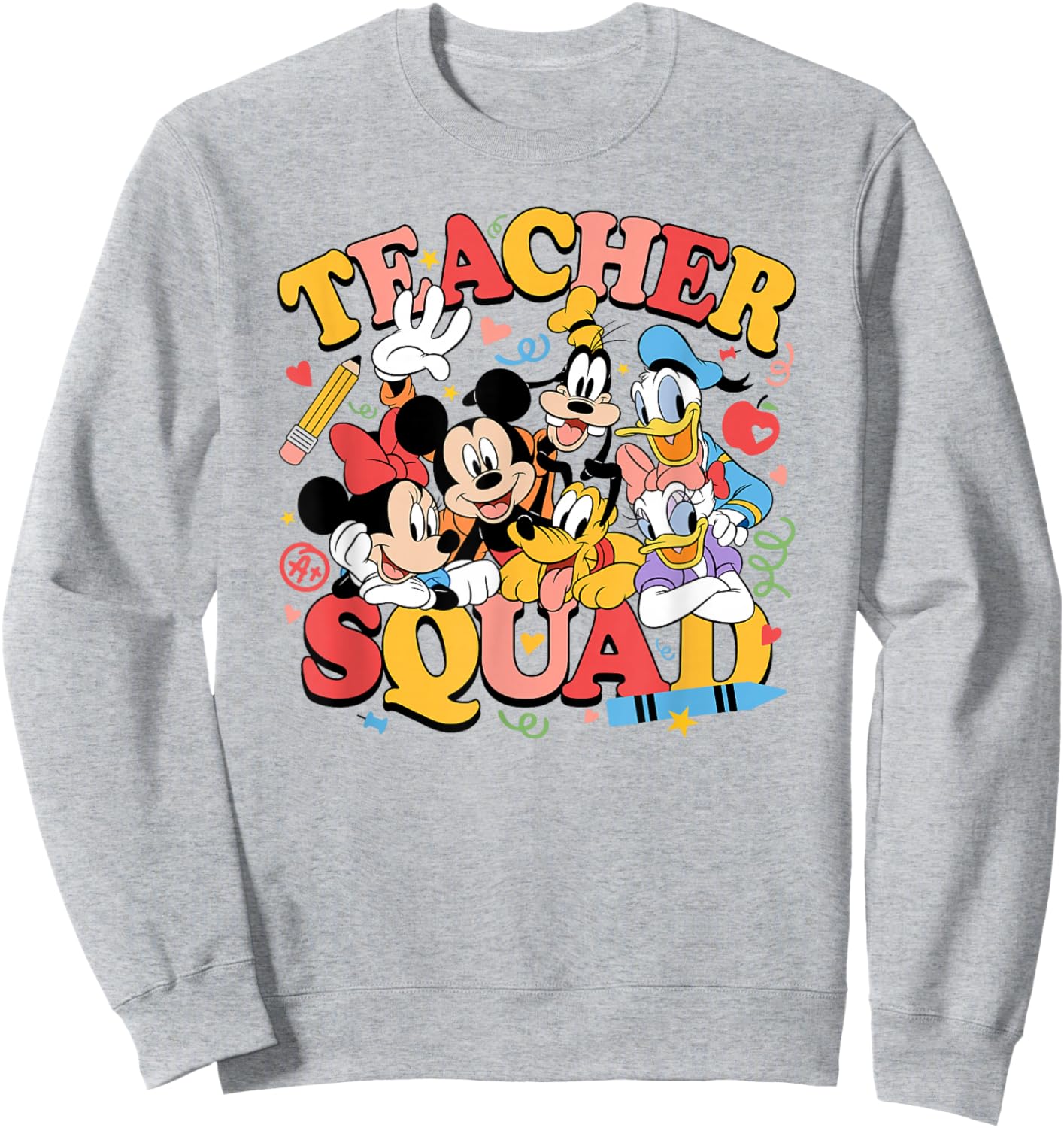 Disney Mickey and Friends Teacher Squad Cute Group Shot Sweatshirt - Sweatshirt | Ash