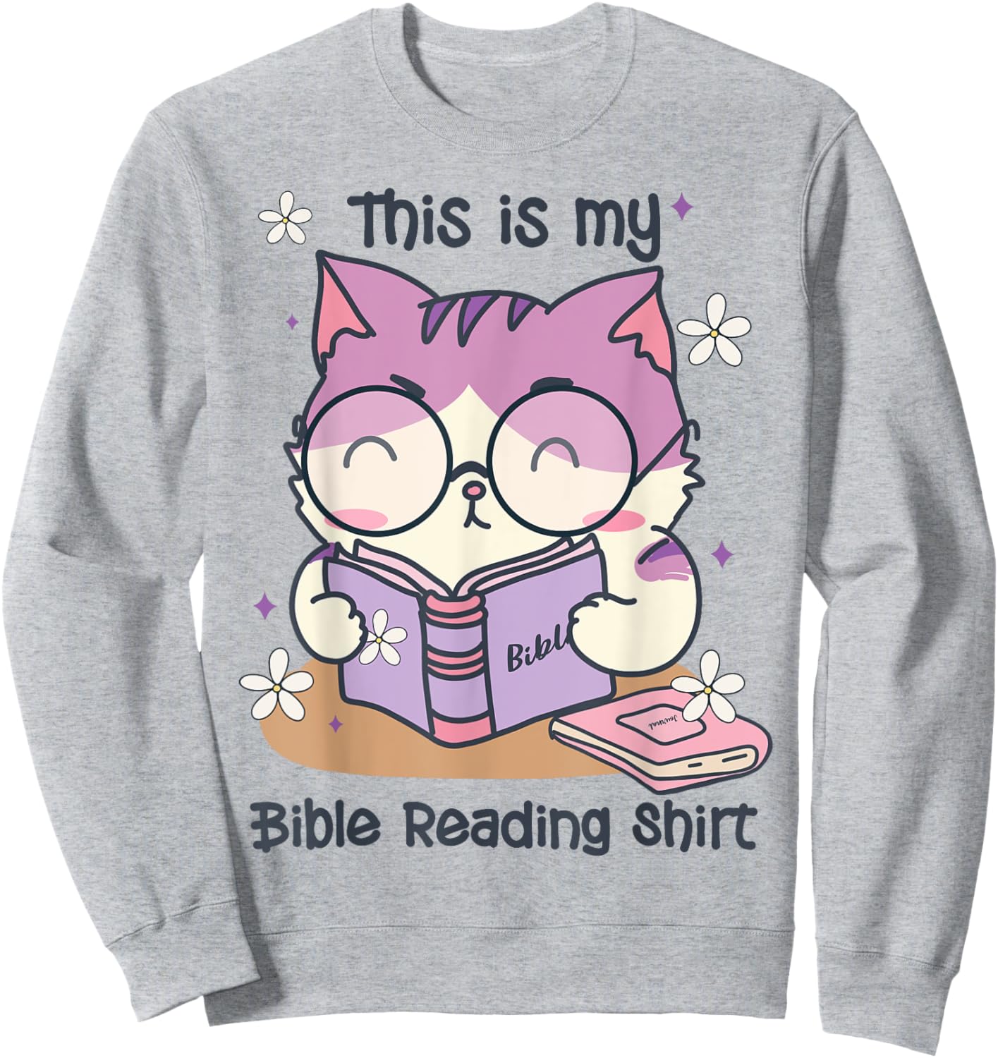 This Is For Bible Reading Cute Cat Christian Sweatshirt - Sweatshirt | Ash