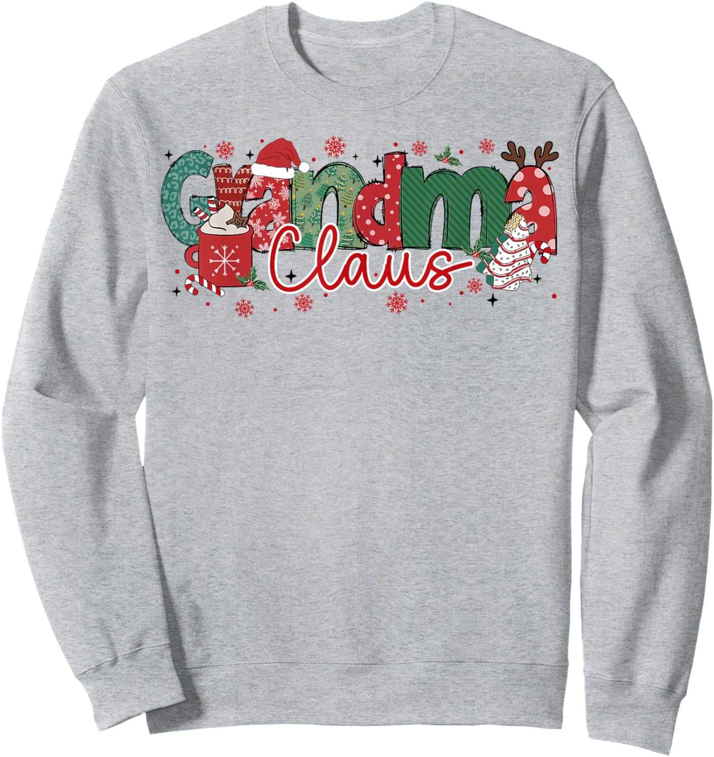 Grandma Claus Christmas Pajama Santa Claus Family Matching Sweatshirt - Sweatshirt | Ash