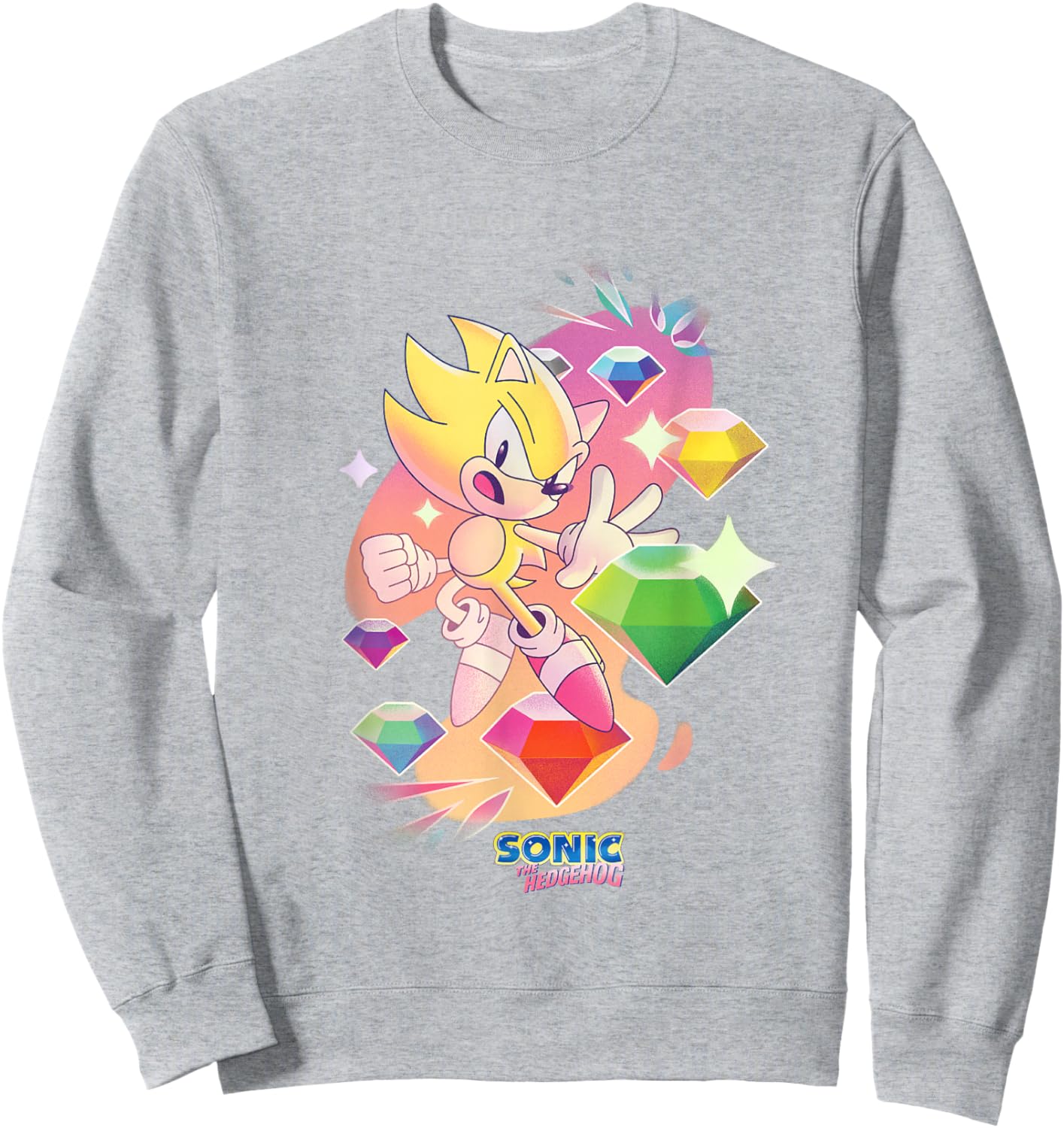 Sonic The Hedgehog Super Sonic Chaos Emeralds Vintage Sweatshirt - Sweatshirt | Ash