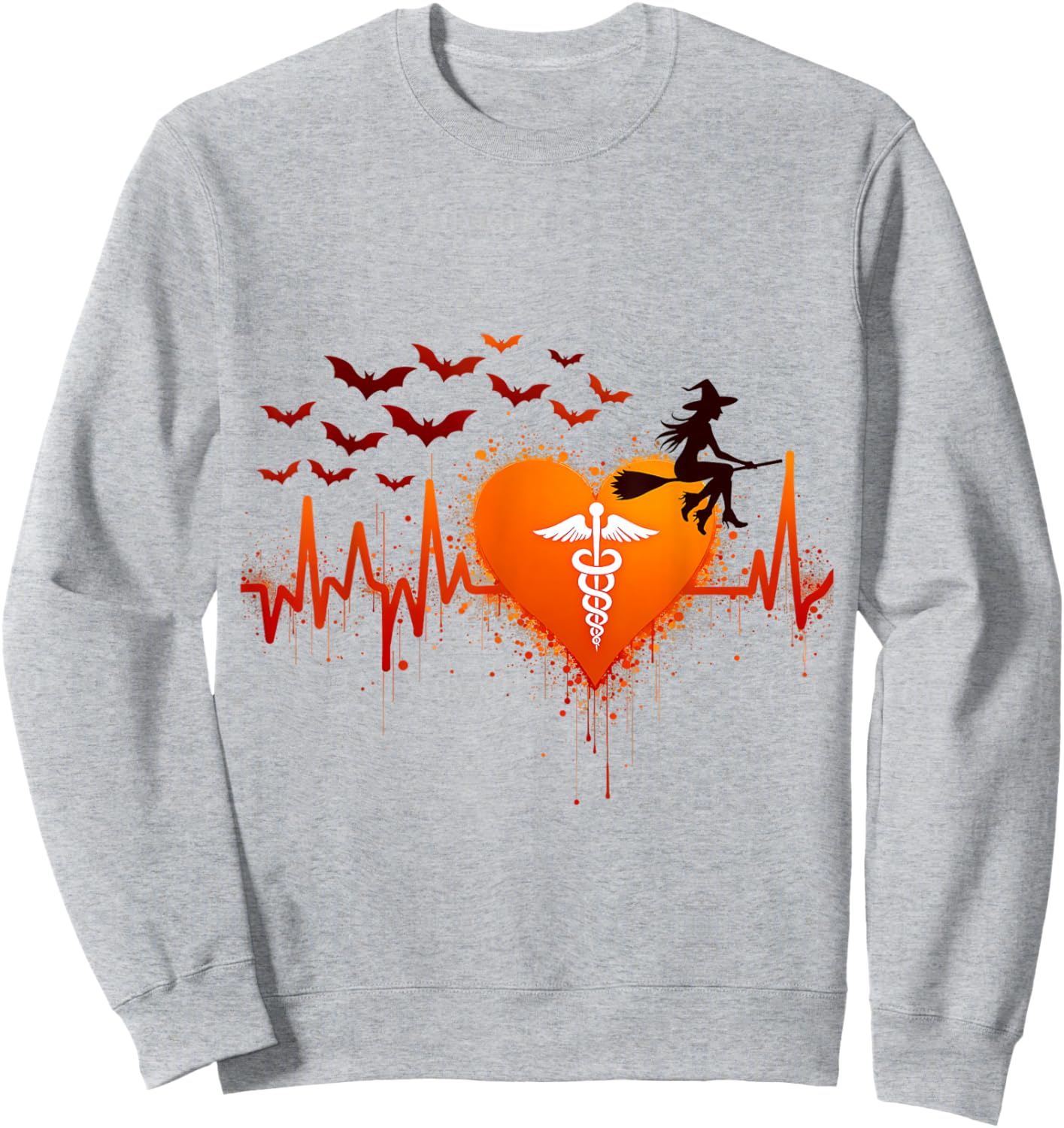 Halloween Medical Witch Heartbeat Sweatshirt - Sweatshirt | Ash
