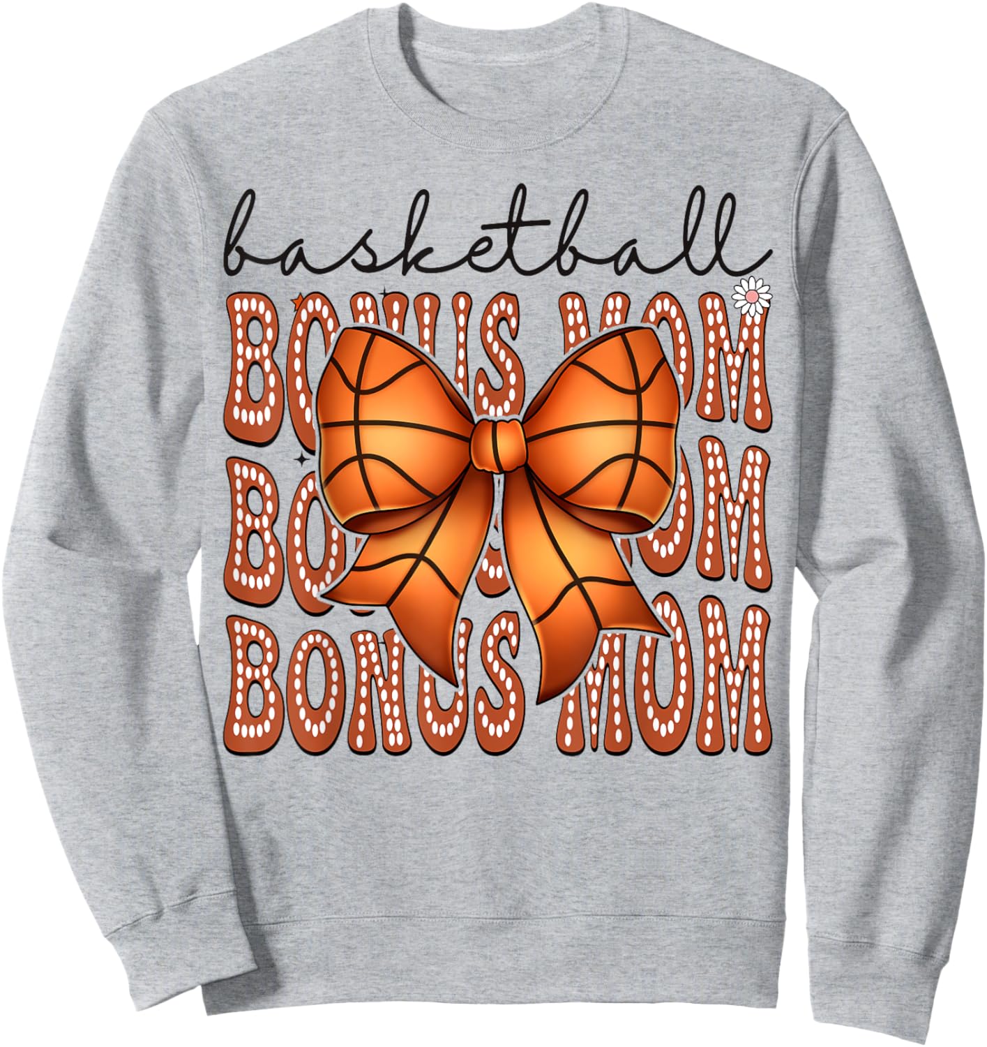 Basketball Bonus Mom Coquette Bow Game Day Groovy Sweatshirt - Sweatshirt | Ash