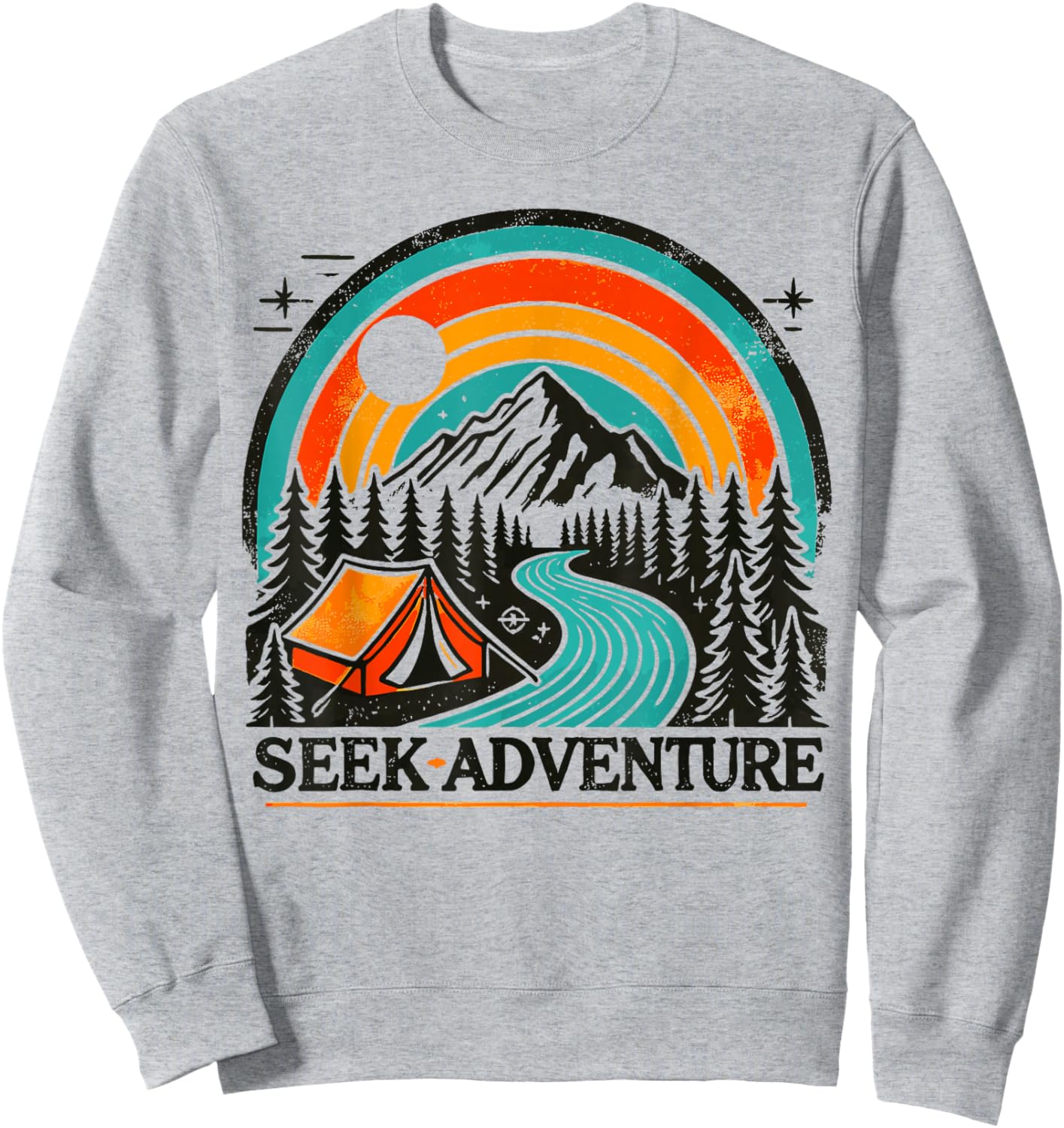 Seek Adventure Graphic Explore the Outdoors & Camping Fun Sweatshirt - Sweatshirt | Ash