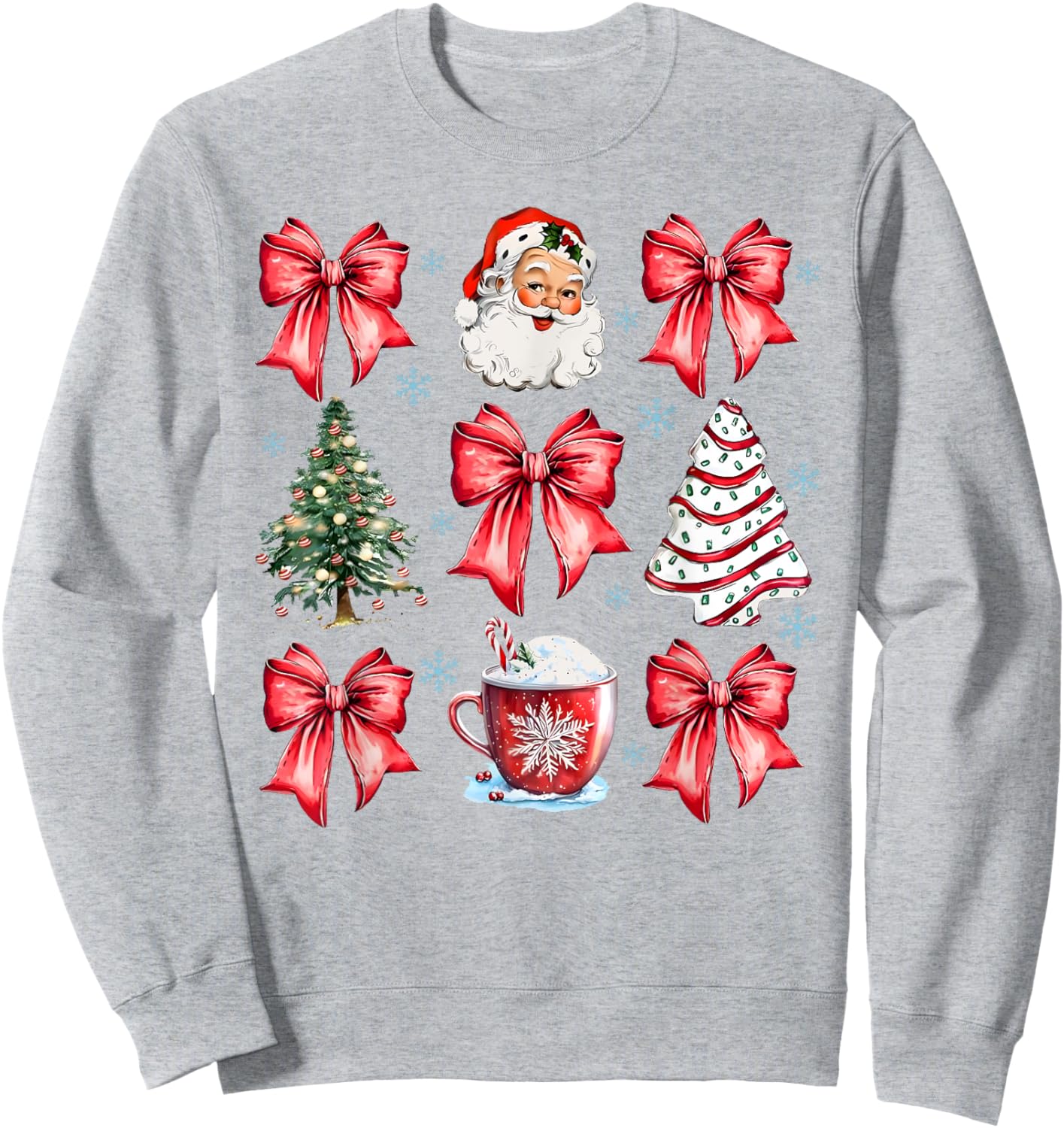 Retro Christmas Coquette Bow Santa Coffee Cake Holiday Women Sweatshirt - Sweatshirt | Ash