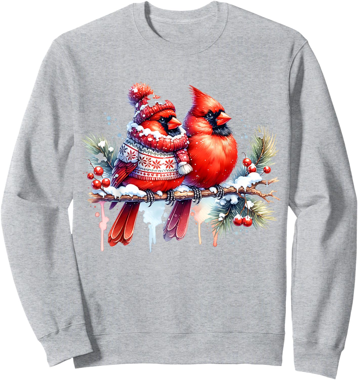 Red Christmas Cardinal Pair Snow Cute Bird Winter lovers Sweatshirt - Sweatshirt | Ash
