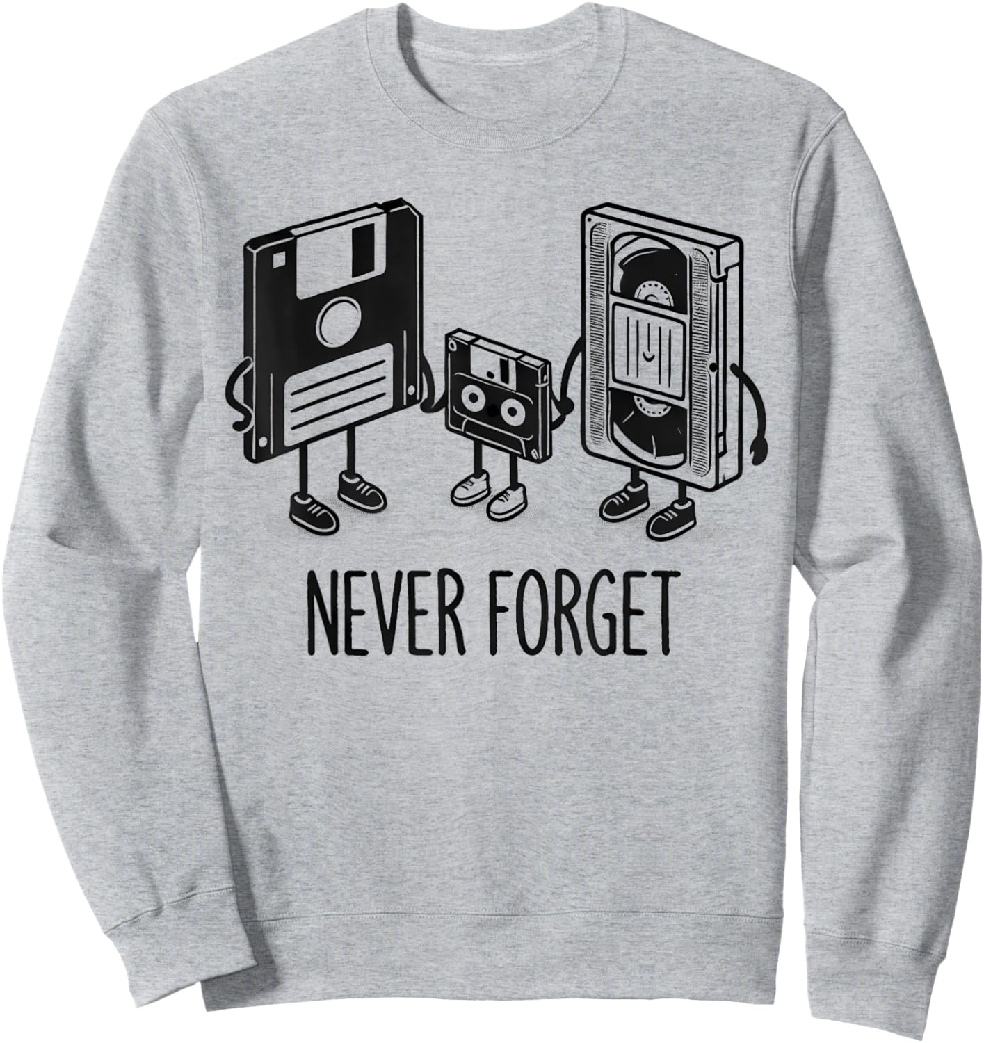 Retro Never Forget Floppy Disk Cassette Sweatshirt - Sweatshirt | Ash
