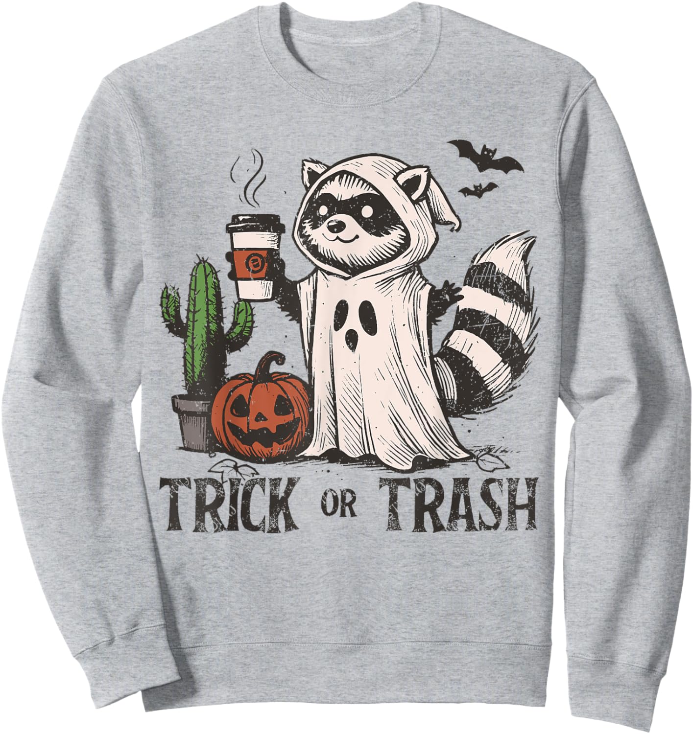 Trick or Trash Funny Coffee Racoon trash panda Halloween Sweatshirt - Sweatshirt | Ash