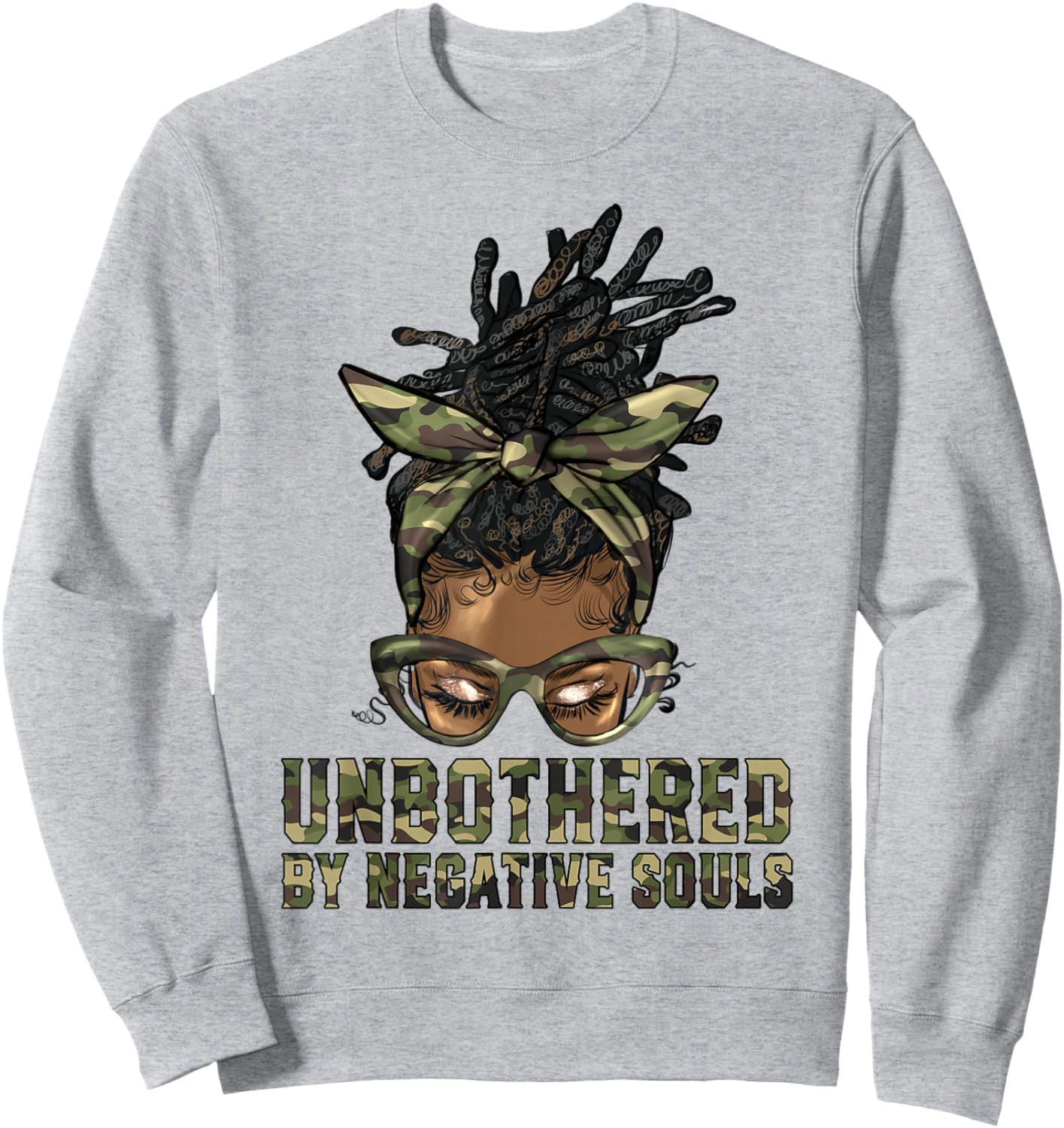 Loc'd Hair Messy Bun Black Woman Girl Camo Unbothered Sweatshirt - Sweatshirt | Ash