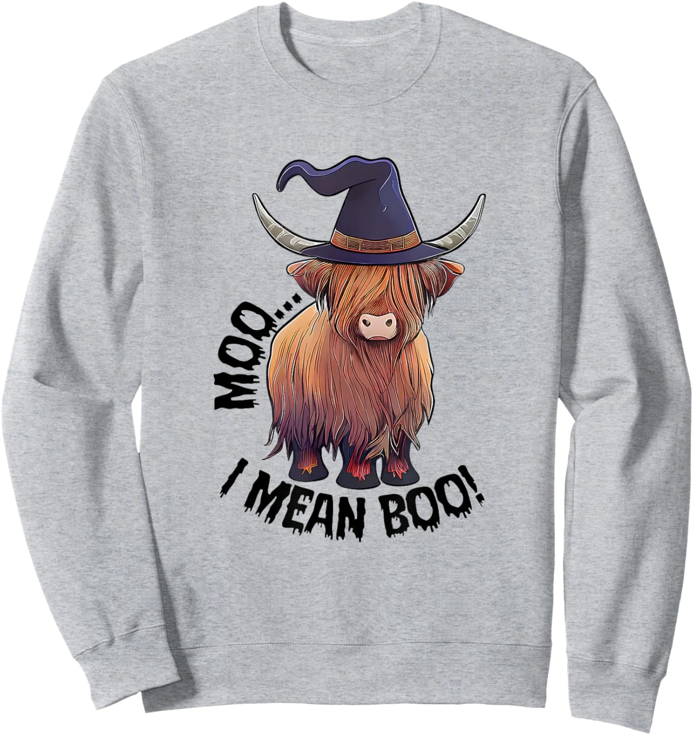 Moo I Mean Boo Halloween Highland Cow Witch Cow Lover Farm Sweatshirt - Sweatshirt | Ash
