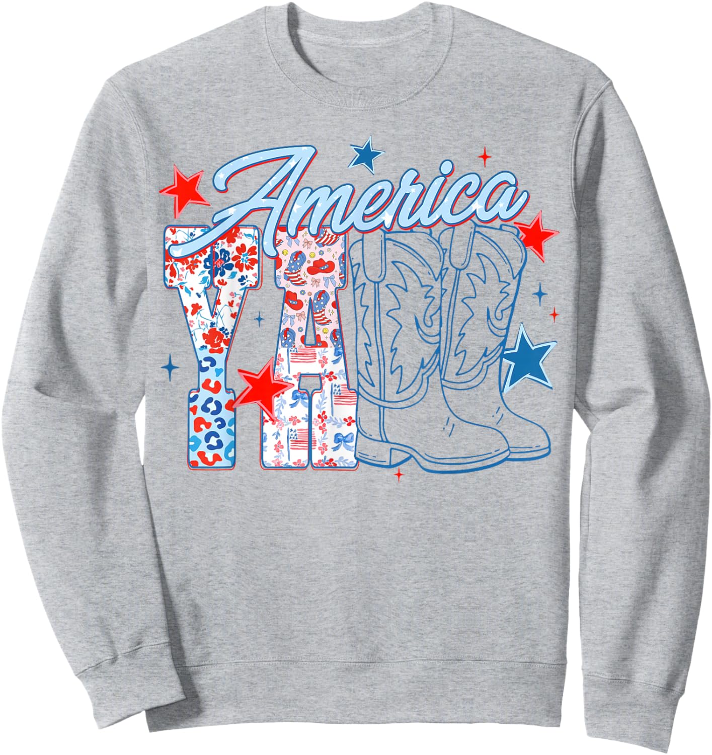 America Y’All Patriotic Cowgirl Boots Women Girls 4th July Sweatshirt - Sweatshirt | Ash