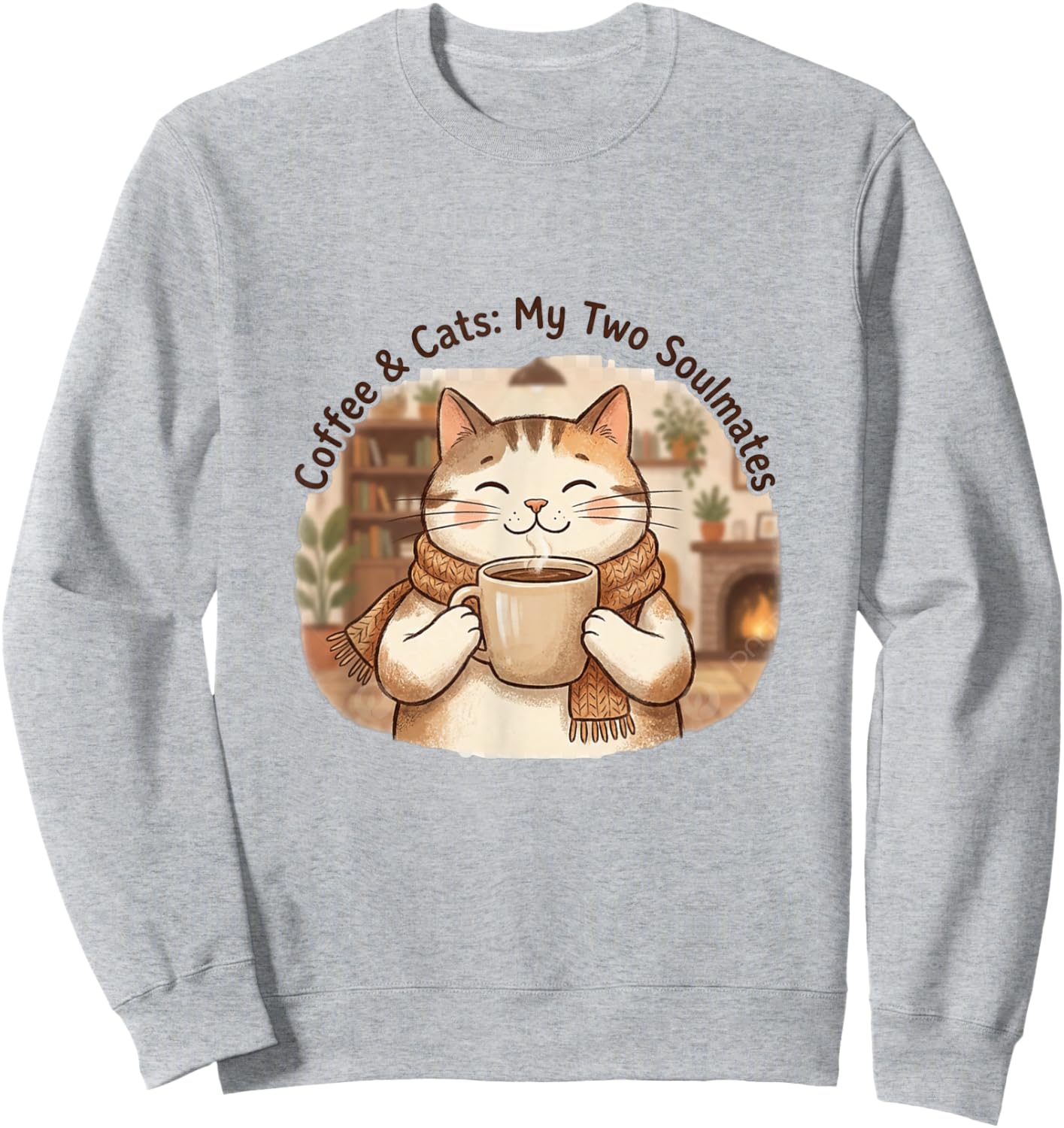 Coffee & Cats Soulmates Kawaii Cat Mug Design Sweatshirt - Sweatshirt | Ash