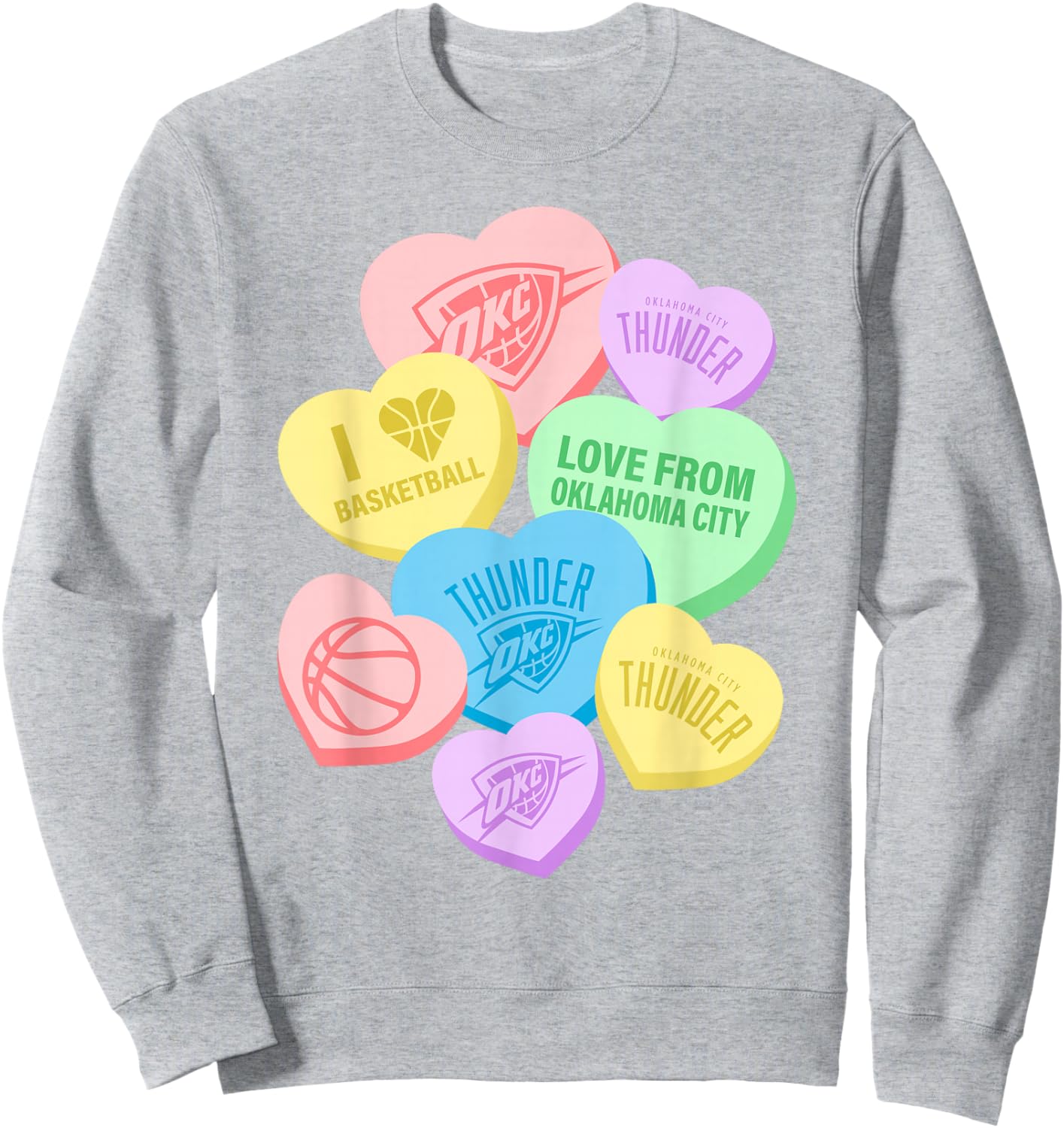 NBA Oklahoma City Thunder Valentine's Day Candy Hearts Sweatshirt - Sweatshirt | Ash