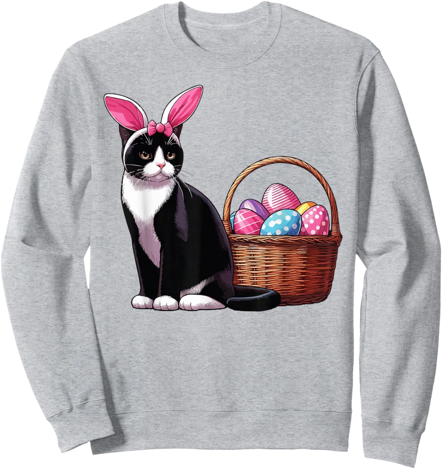 Cat Ears Bunny Eggs Funny Easter Day Cute Cat Lovers Costume Women Kids Sweatshirt - Sweatshirt | Ash
