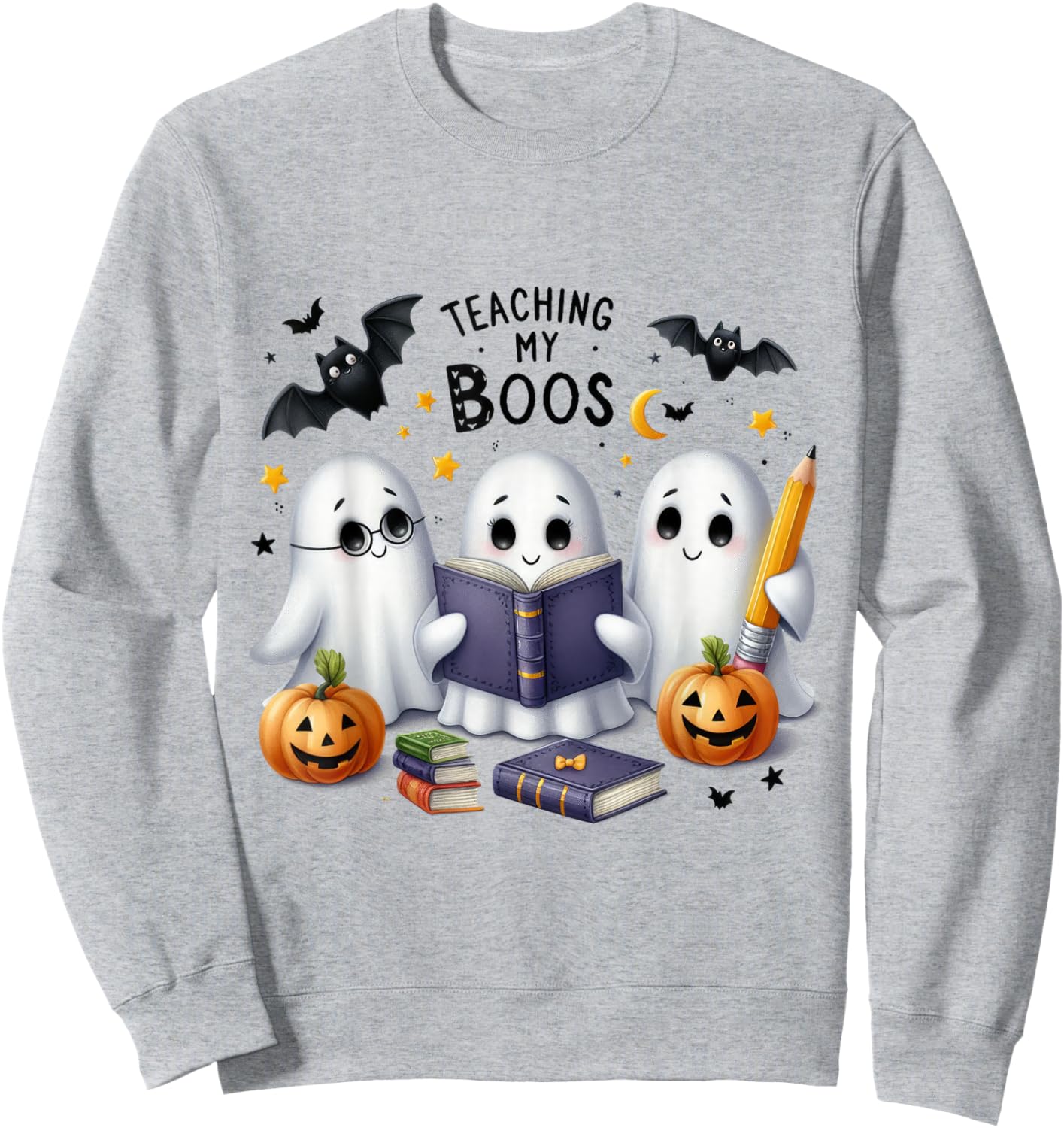 Teaching My Boos Halloween Ghost Party Costume Women Teacher Sweatshirt - Sweatshirt | Ash
