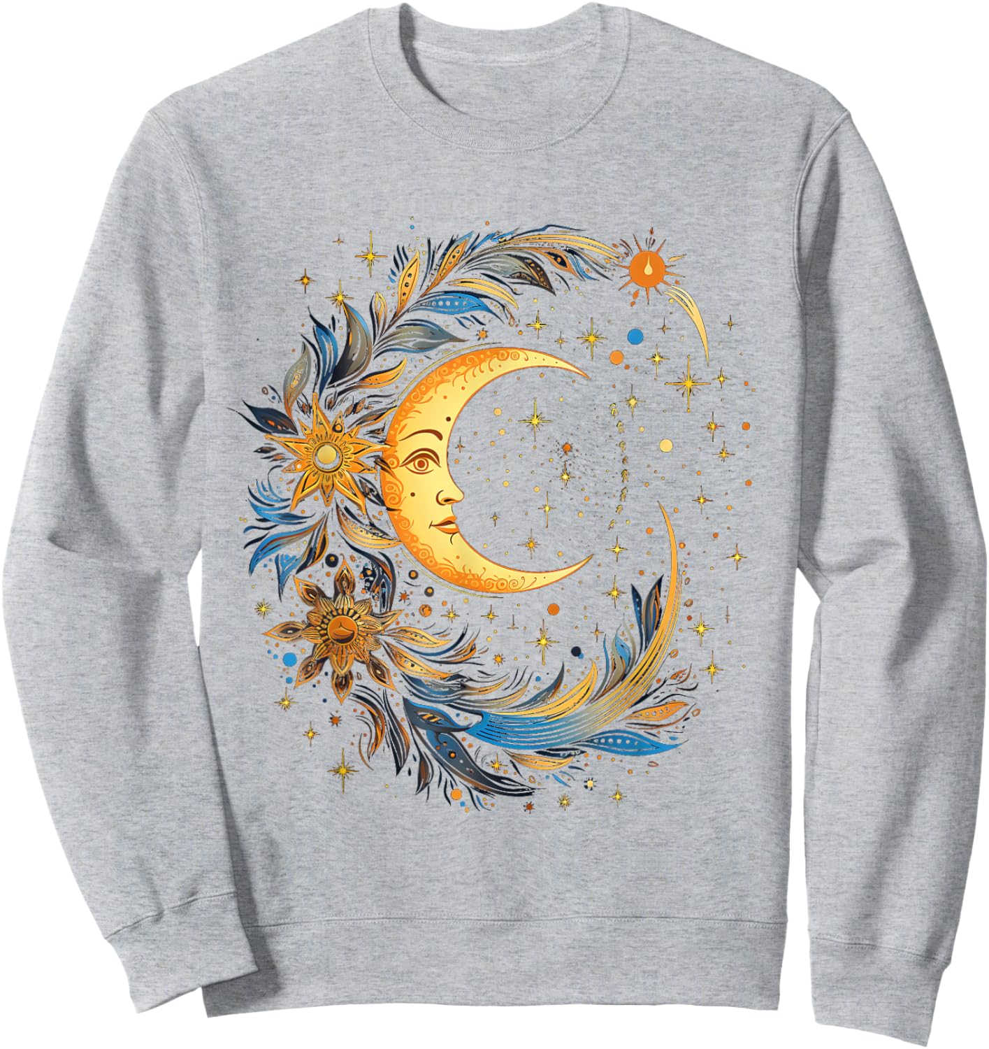 Mystic Sun and Moon Woman Mystical Flowers Aesthetic Sweatshirt - Sweatshirt | Ash