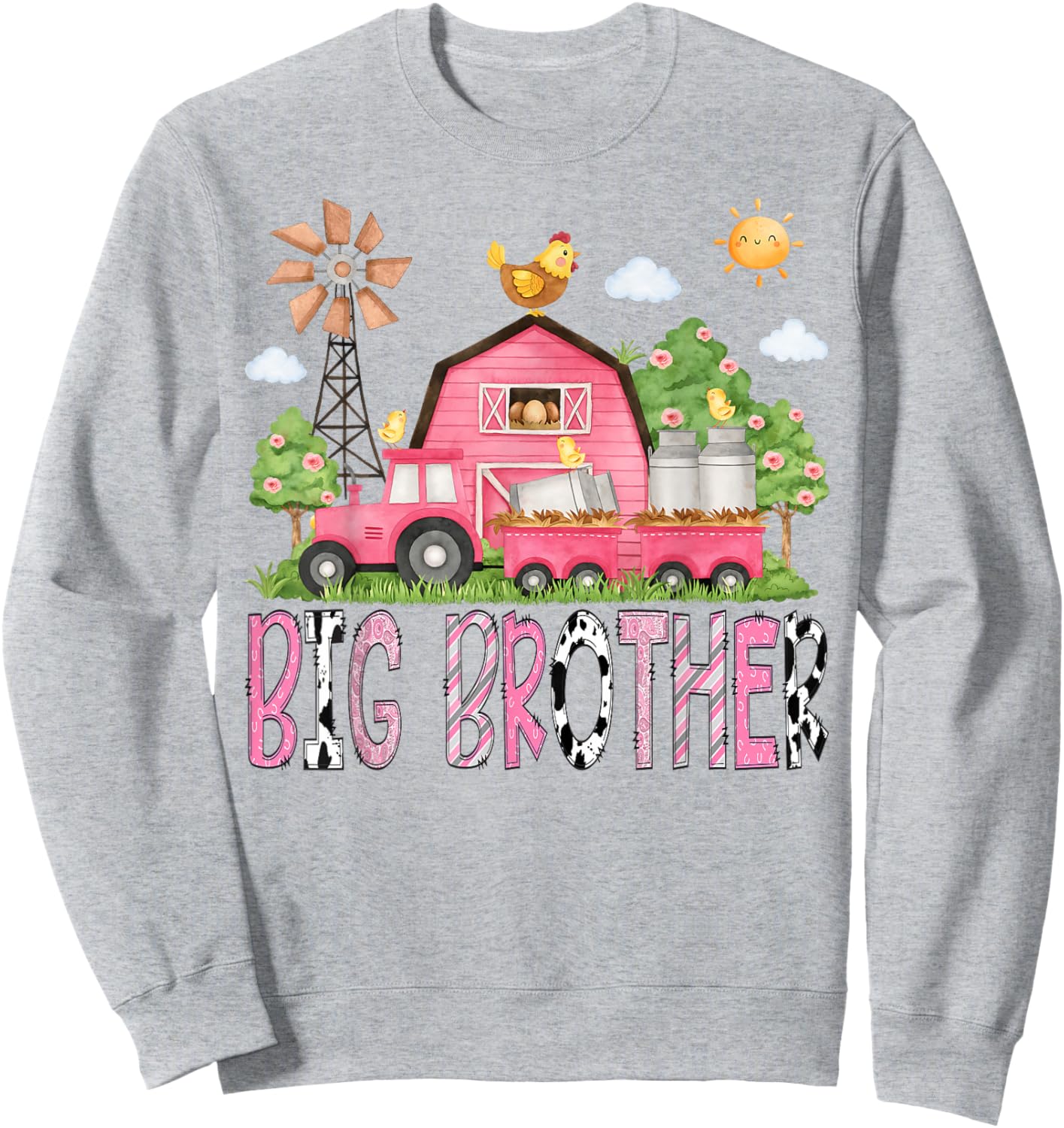 Big Brother Birthday Girl Matching Pink Farm Cow Family Sweatshirt - Sweatshirt | Ash