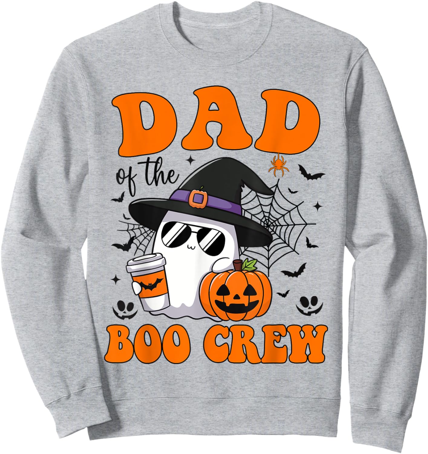 Dad Boo Crew Groovy Ghost Matching Family Halloween Sweatshirt - Sweatshirt | Ash