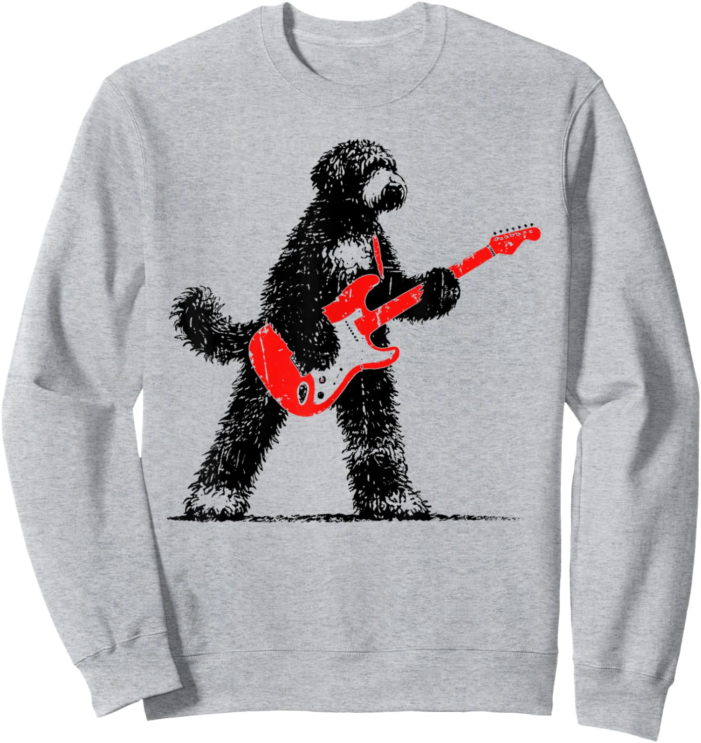 Bernedoodle Meme Bernedoodle Dog Playing Guitar Rock Style Sweatshirt - Sweatshirt | Ash