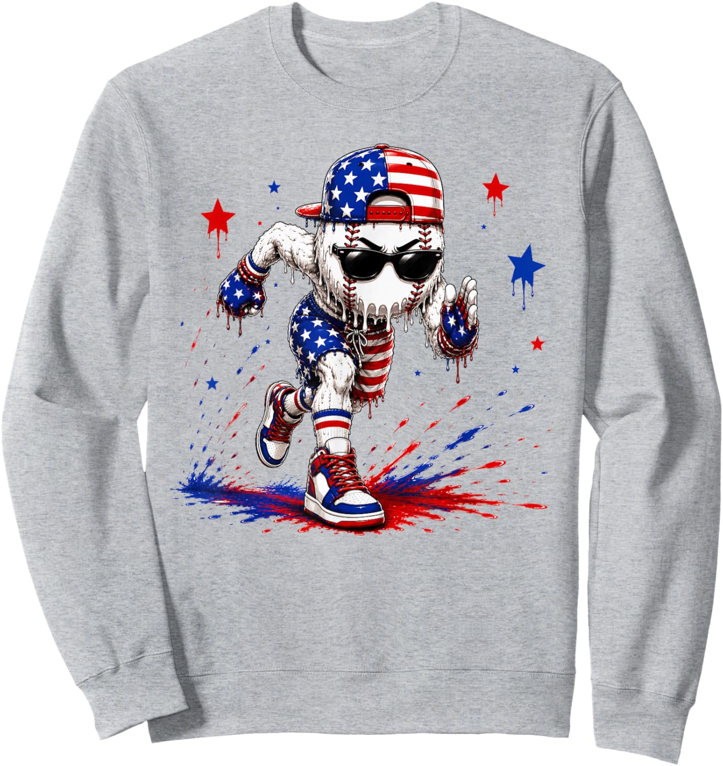 4th of July Baseball Drip Shirt Boys Kids Patriotic USA Flag Sweatshirt - Sweatshirt | Ash