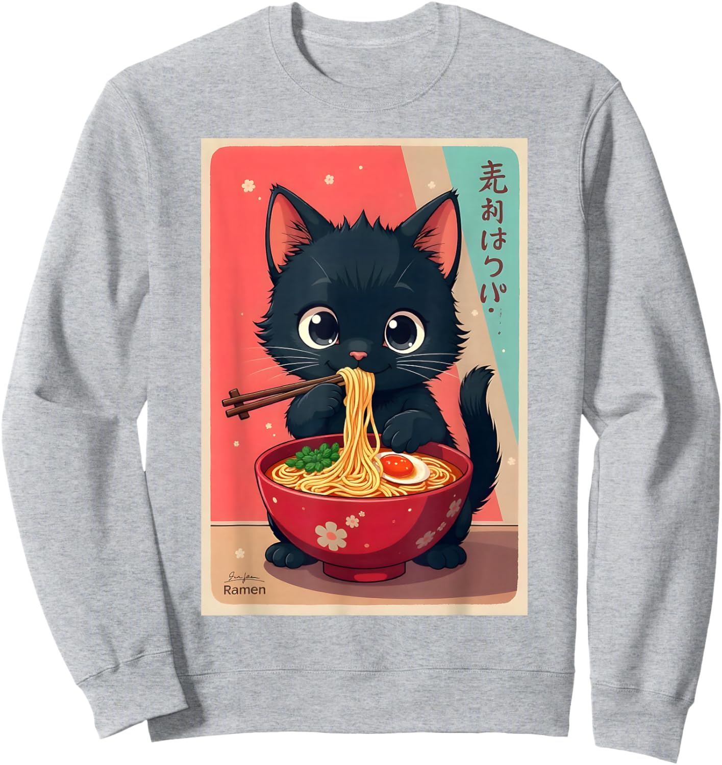 Kitten Eating Japanese Noodles Anime Manga Baby Cat Ramen Sweatshirt - Sweatshirt | Ash