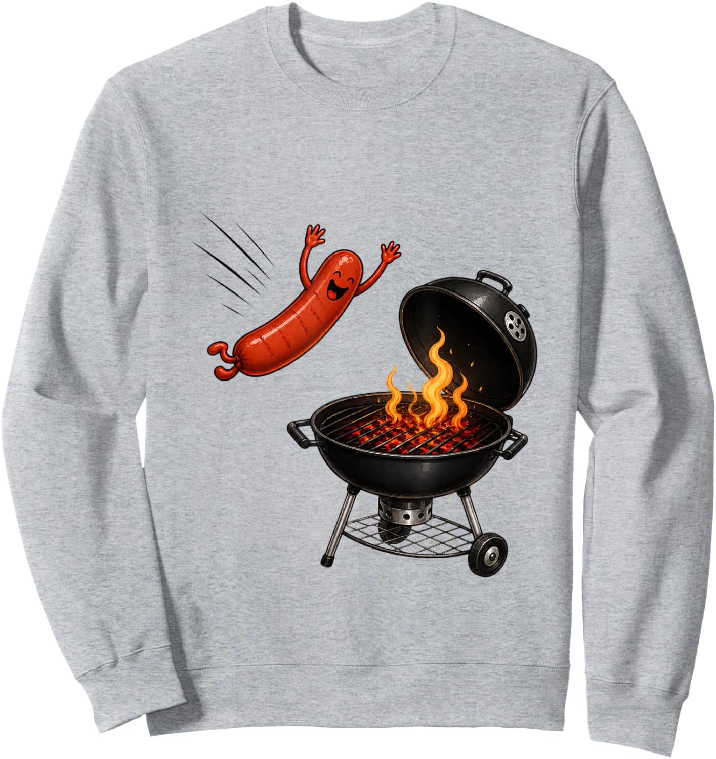 Hotdog Dive Funny Flying Hotdog BBQ Grilling Cartoon Humor Sweatshirt - Sweatshirt | Ash