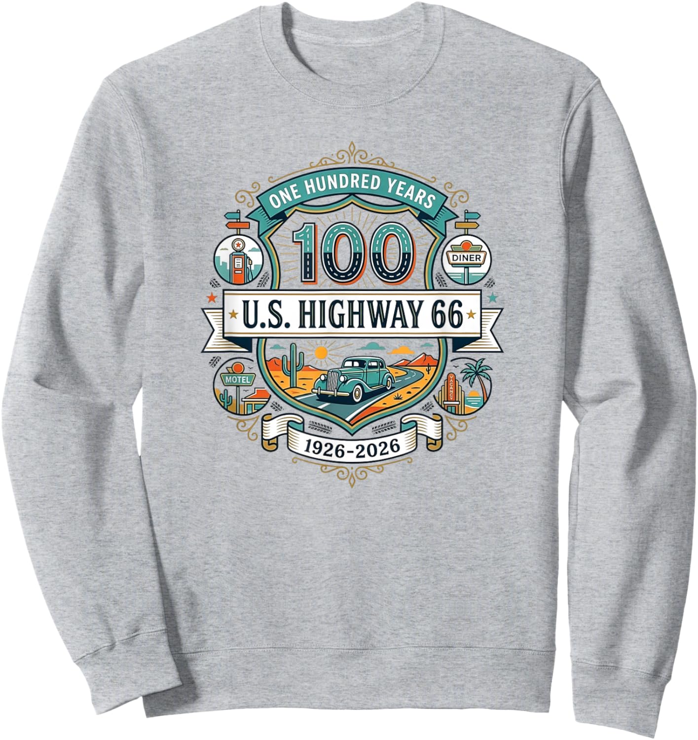 Vintage Highway 66 100 Year Centennial Anniversary Souvenir Sweatshirt - Sweatshirt | Ash