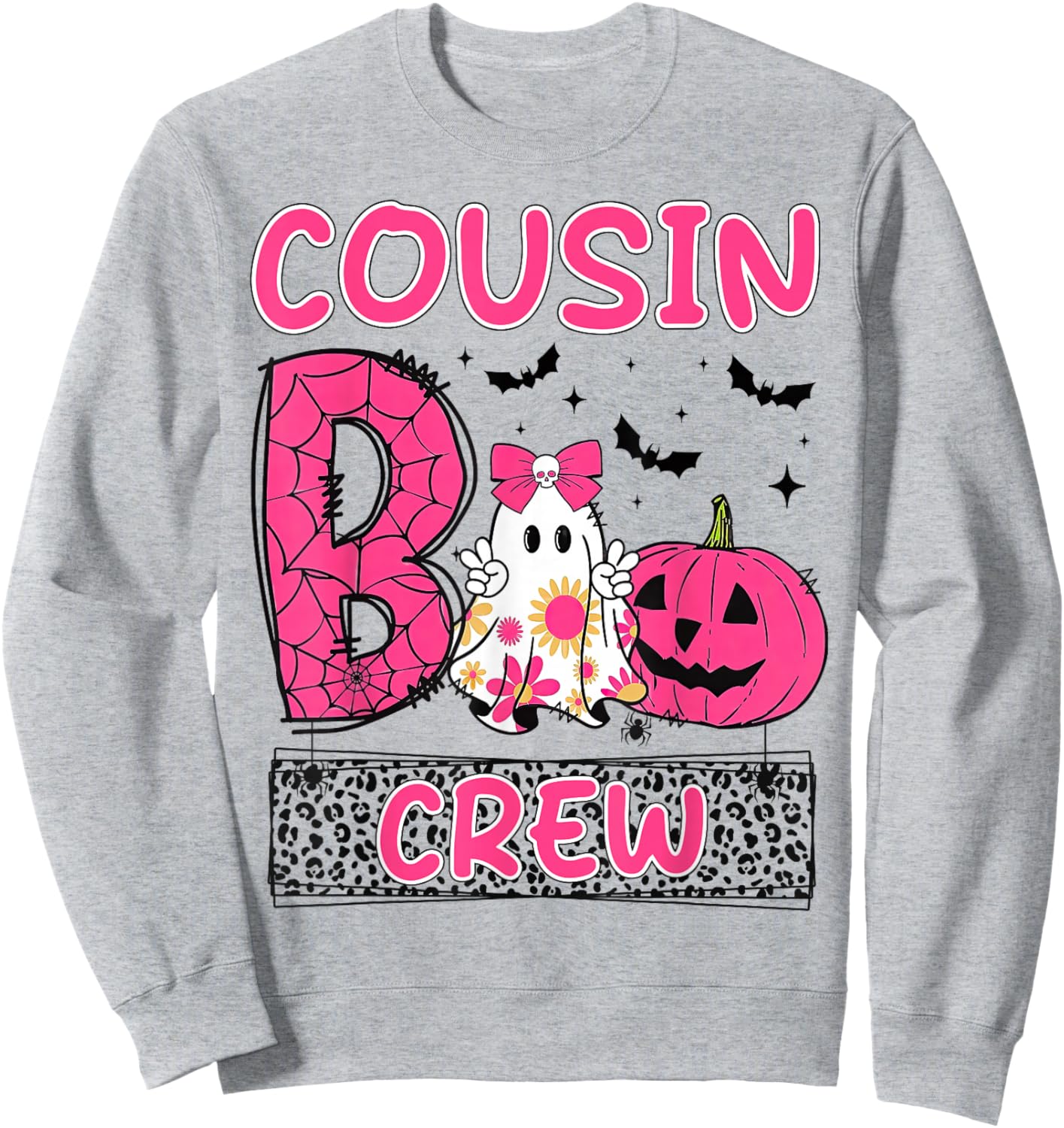 Cousin Boo Crew Girls Kids Matching Family Halloween Sweatshirt - Sweatshirt | Ash