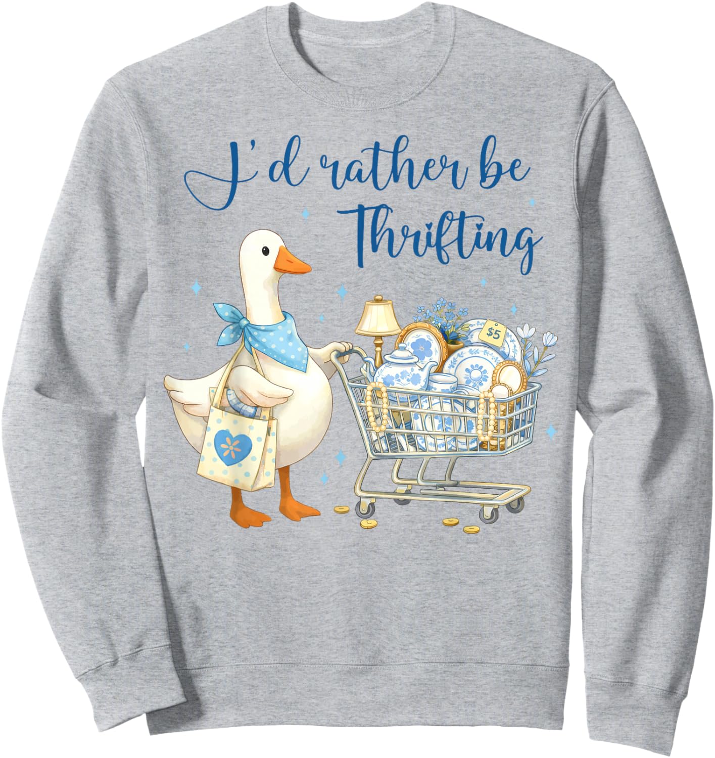 I'd Rather Be Thrifting Cute Goose Vintage Shopping Sweatshirt - Sweatshirt | Ash