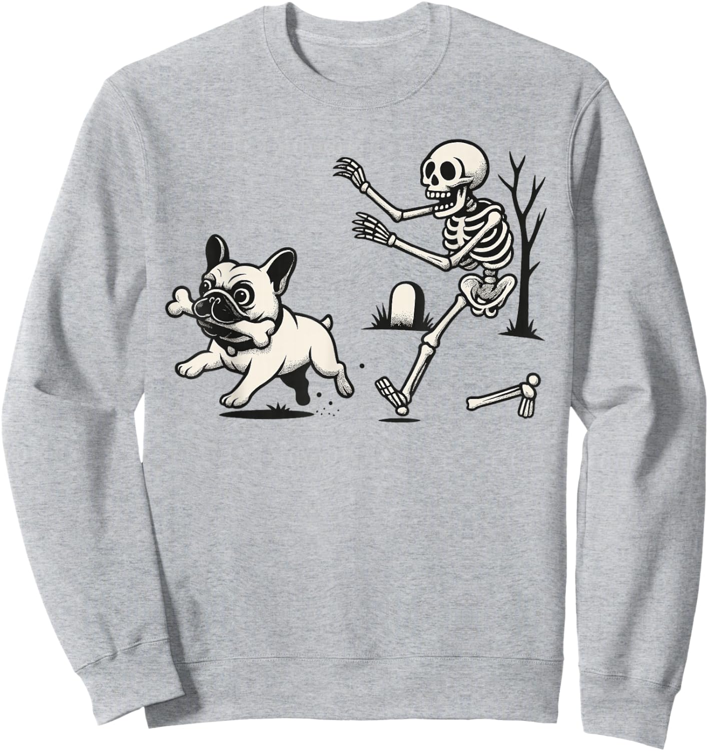 Halloween French Bulldog Skeleton Spooky Humor Funny Dog Sweatshirt - Sweatshirt | Ash