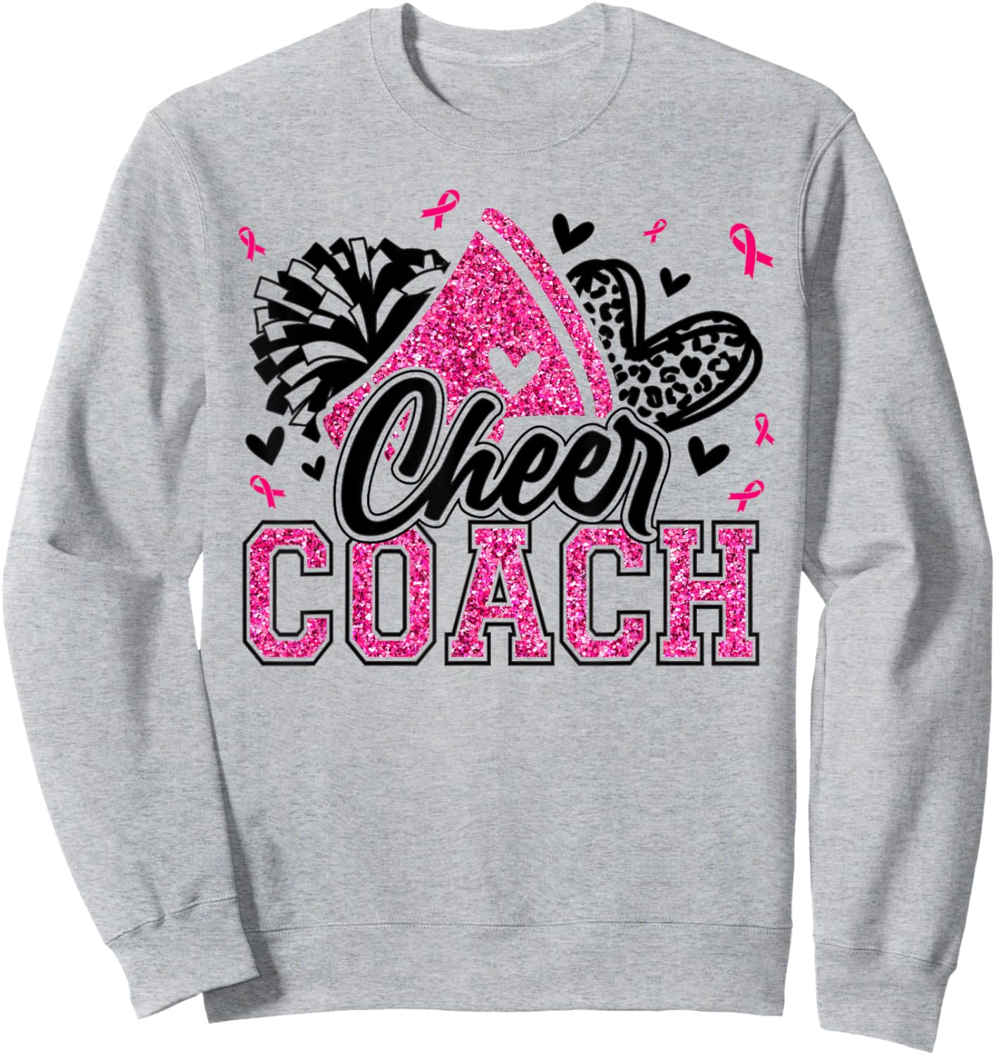 Football Cheer Coach Pink Ribbon Breast Cancer Awareness Sweatshirt - Sweatshirt | Ash