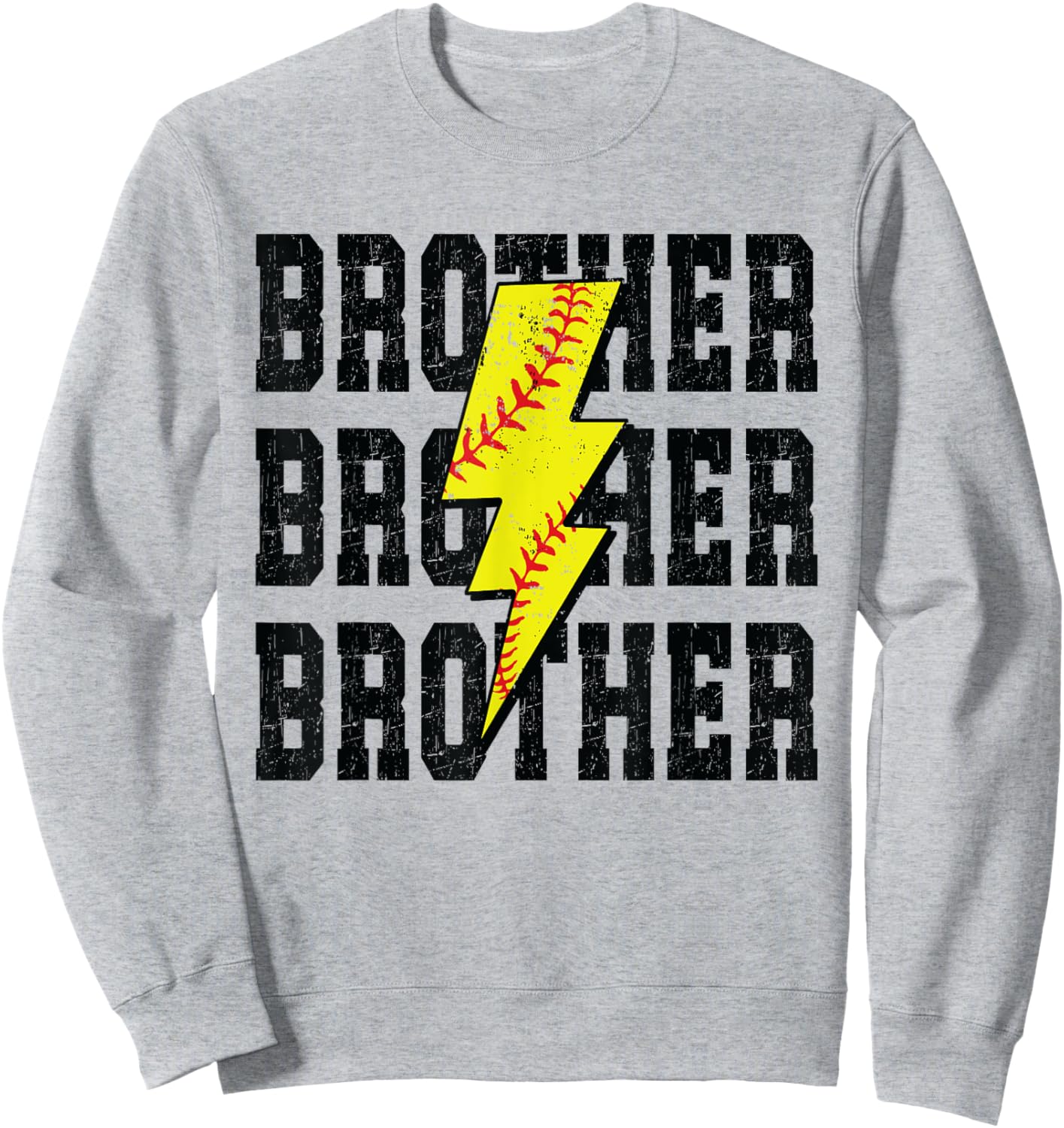 Softball Brother Distressed Bolt Lightning Softball Brother Sweatshirt - Sweatshirt | Ash