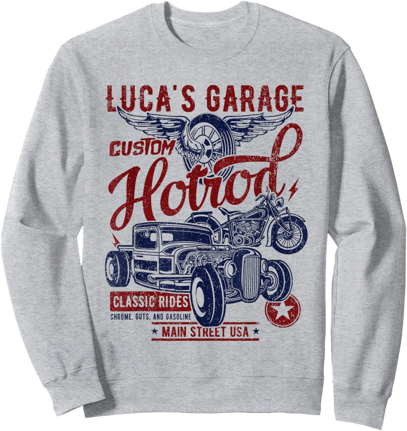 Luca's Garage Hotrod Classic Rides Distressed Design Sweatshirt - Sweatshirt | Ash