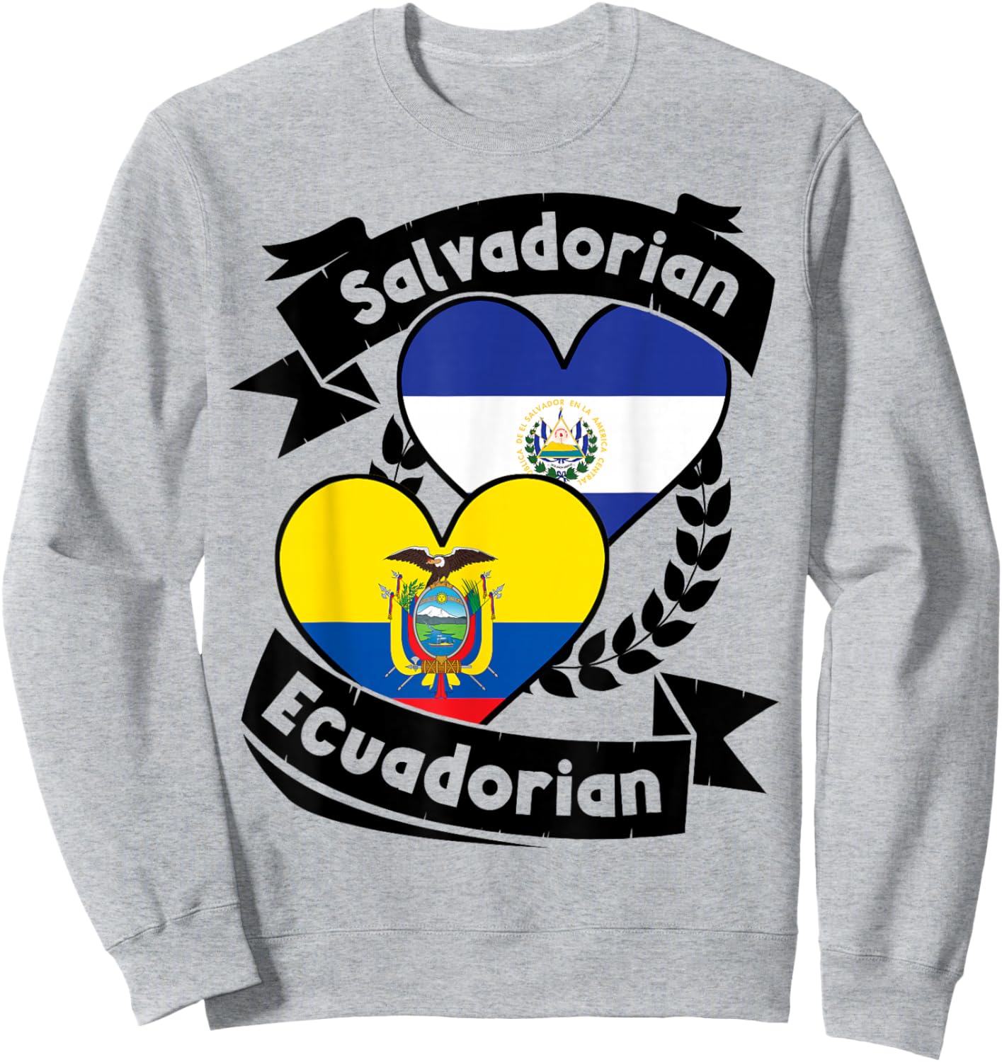 Salvadorian Ecuadorian Heart Flags El Salvador Ecuador Sweatshirt - Sweatshirt | Ash