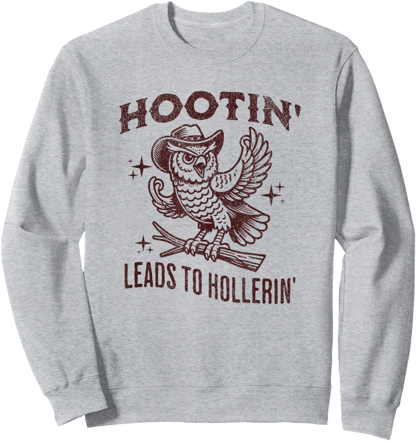 Hootin Leads to Hollerin Funny Vintage Owl Graphic Sweatshirt - Sweatshirt | Ash