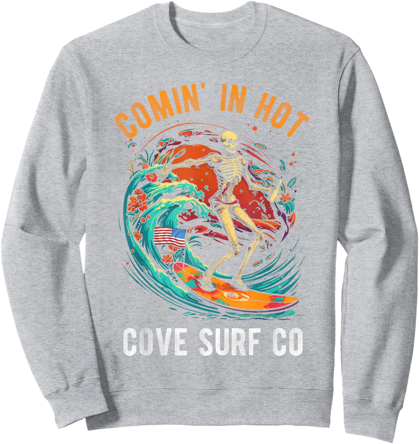 COMIN' IN HOT COVE Surf CO Skeleton Surf Sweatshirt - Sweatshirt | Ash