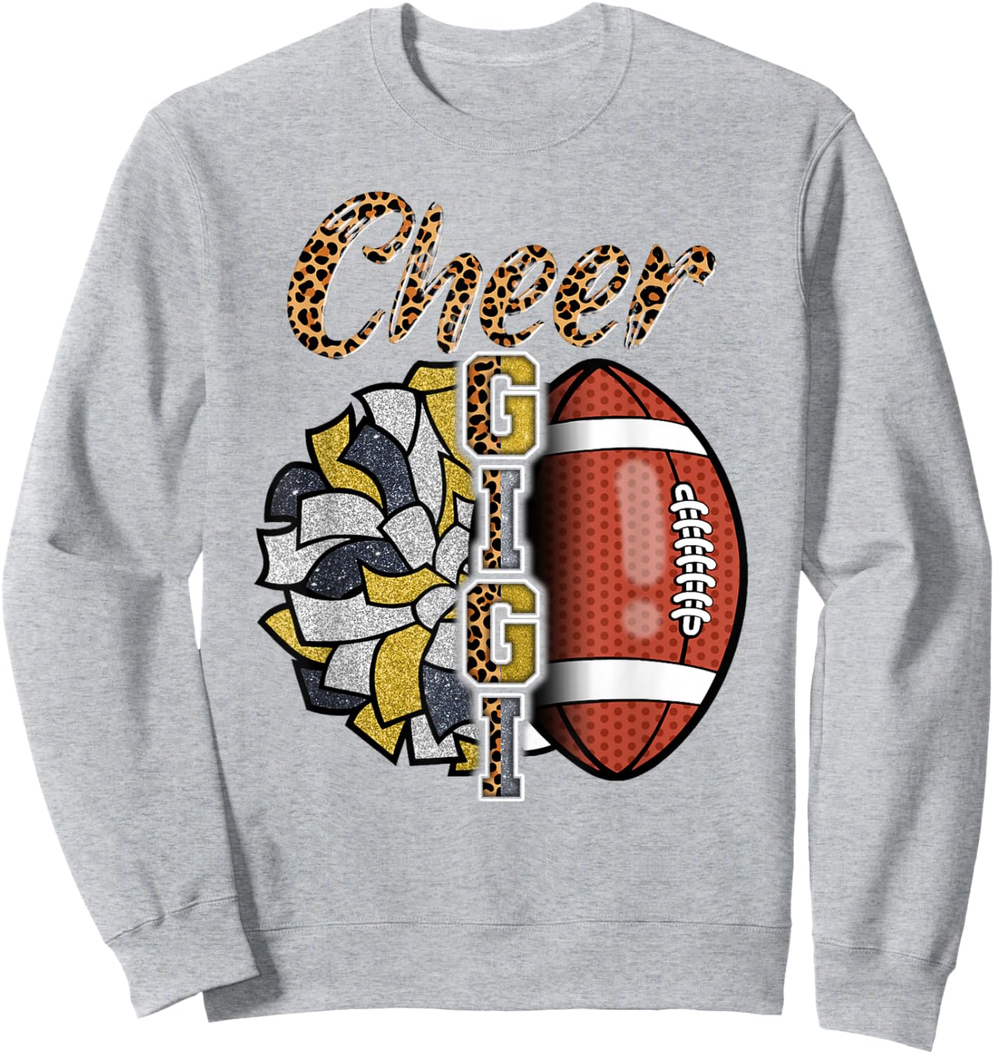 Football Cheer Gigi Grandma Gold Black Pom Pom Leopard Sweatshirt - Sweatshirt | Ash