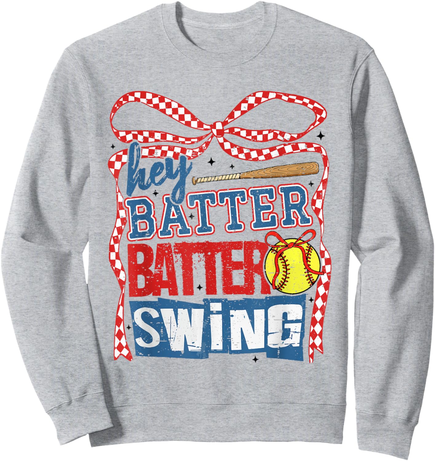 Retro Softball Hey Batter Batter Swing Game Day Softball Mom Sweatshirt - Sweatshirt | Ash