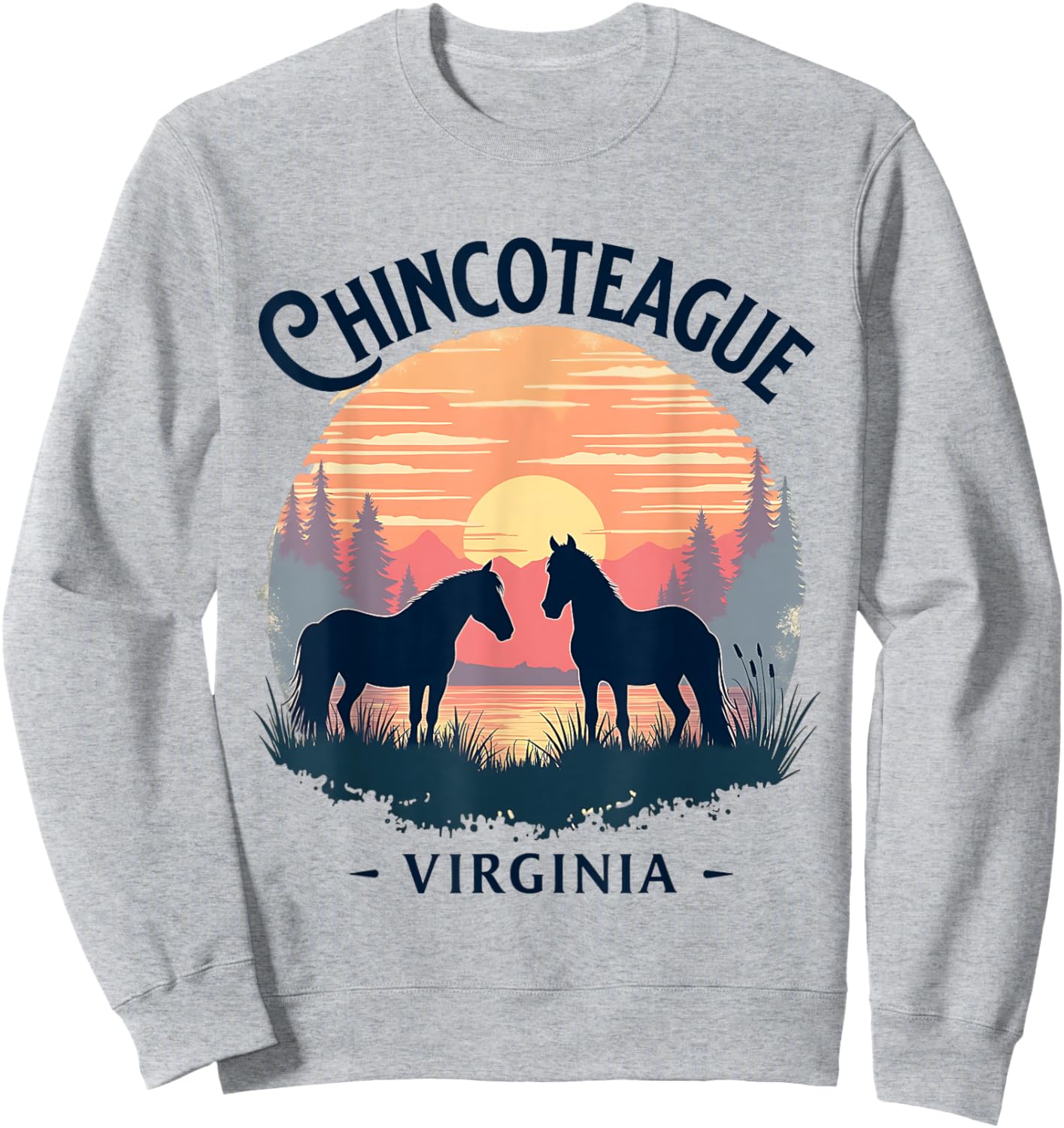 Chincoteague Virginia Scenic Sunset Horse Design Sweatshirt - Sweatshirt | Ash