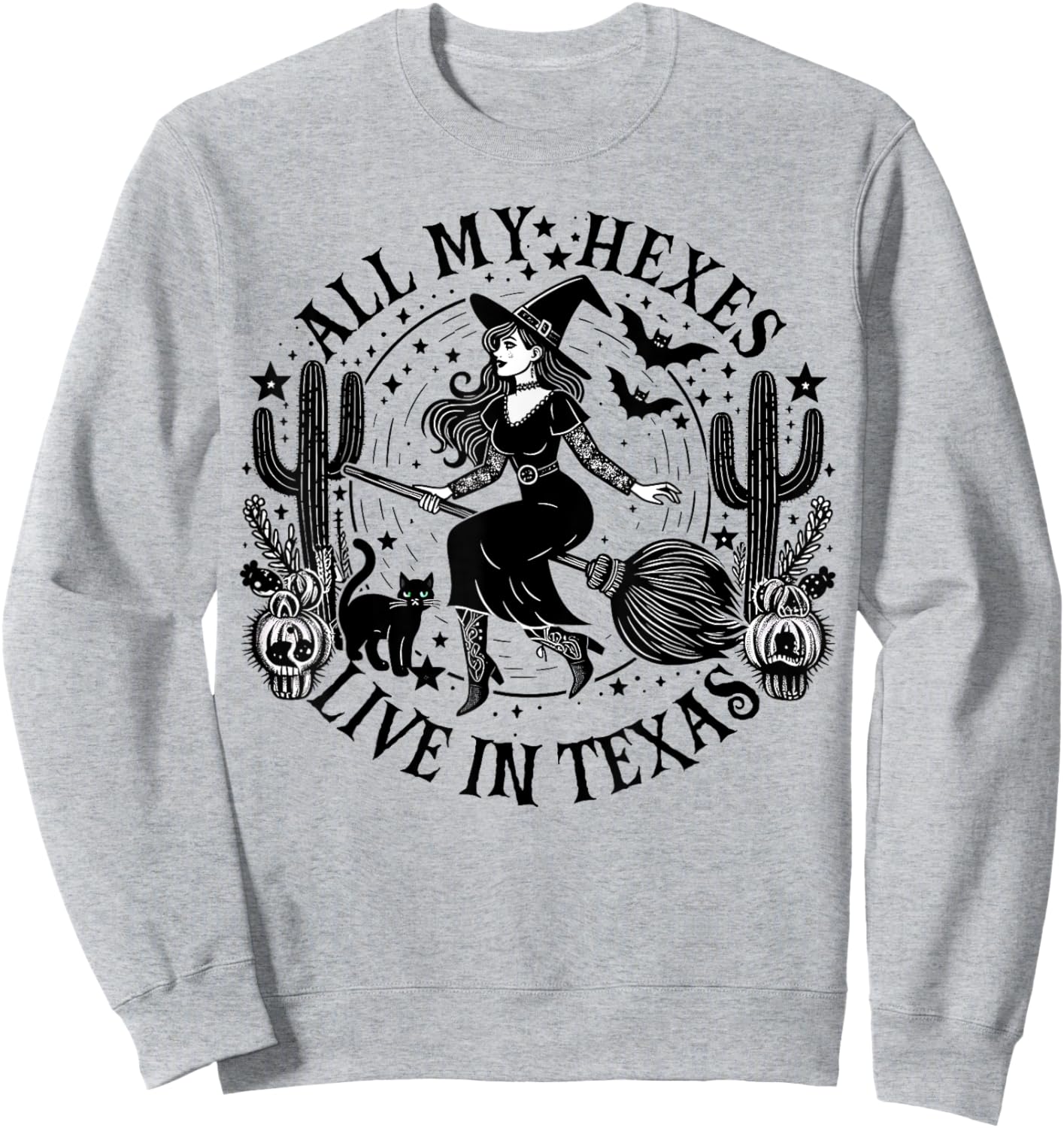 All My Hexes Live In Texas Western Country Witch Halloween Sweatshirt - Sweatshirt | Ash