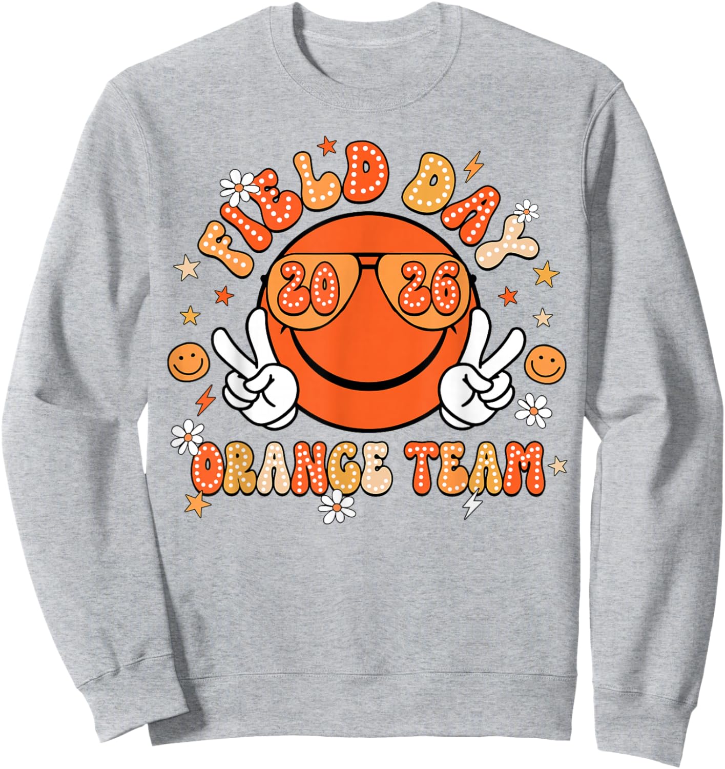 Field Day Orange Team 2026 Smile Face Sunglasses Kid Teacher Sweatshirt - Sweatshirt | Ash