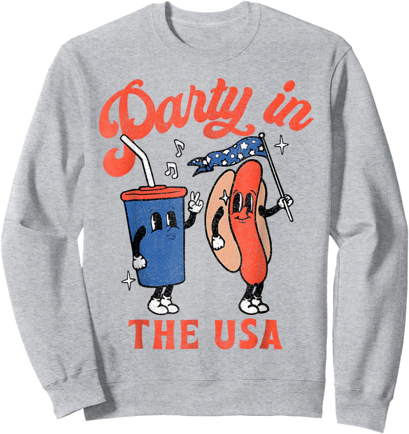 Party In The USA 4th of July Cute Soda And Hotdog Patriotic Sweatshirt - Sweatshirt | Ash
