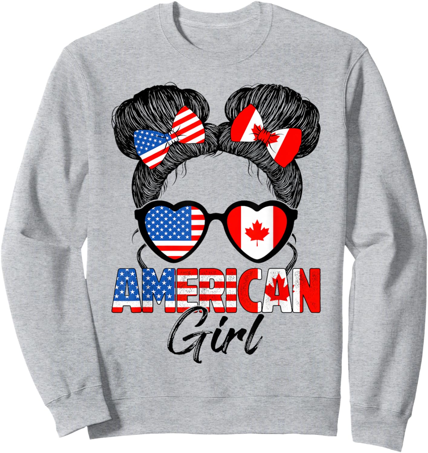 Messy Bun Hair American Canadian Girl Canada Pride Girls Sweatshirt - Sweatshirt | Ash