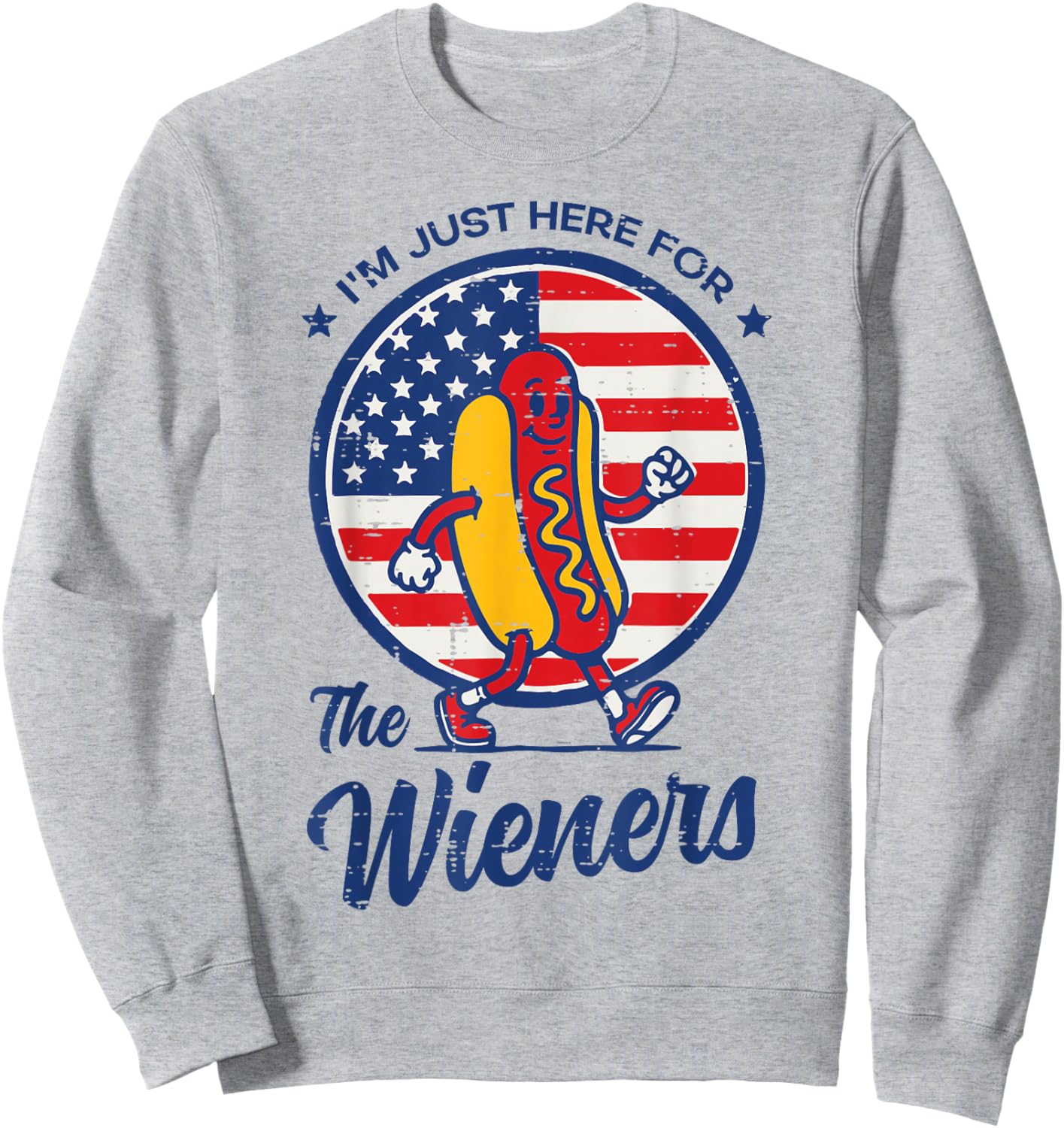 Here for Wieners Hotdog US Flag 4th of July Men Women Kids Sweatshirt - Sweatshirt | Ash