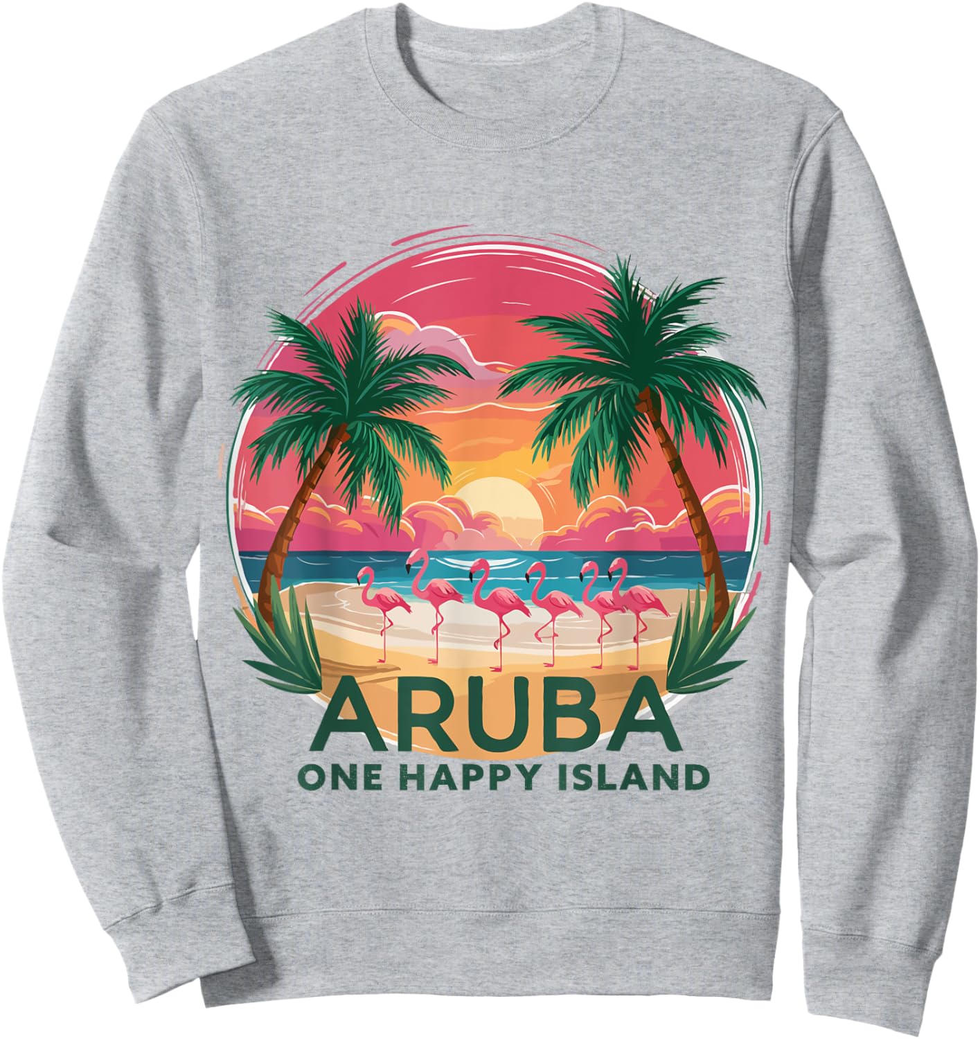 Aruba's One Happy Island beautiful sunset beach Flamingo Sweatshirt - Sweatshirt | Ash