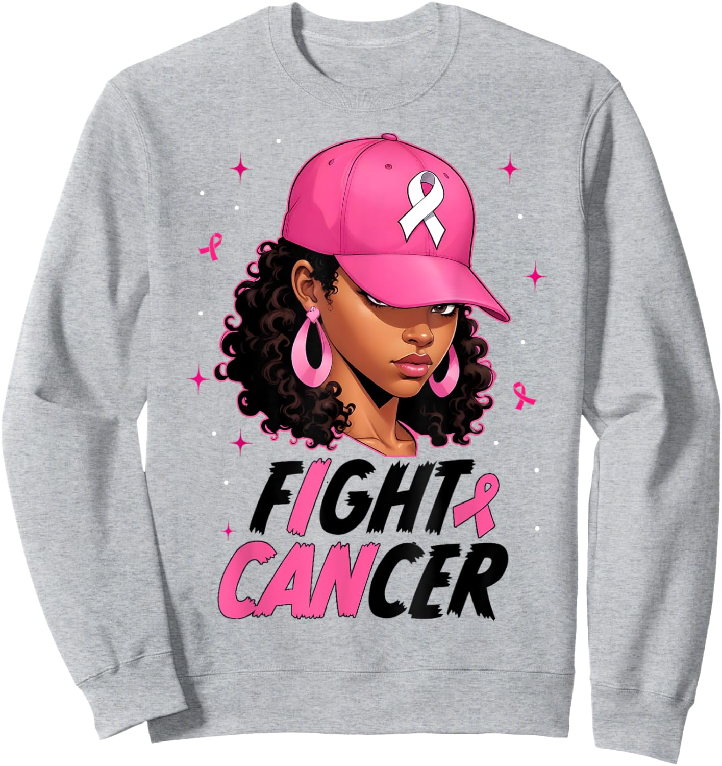 Black Girl Black Woman Breast Cancer Awareness Pink Ribbon Sweatshirt - Sweatshirt | Ash