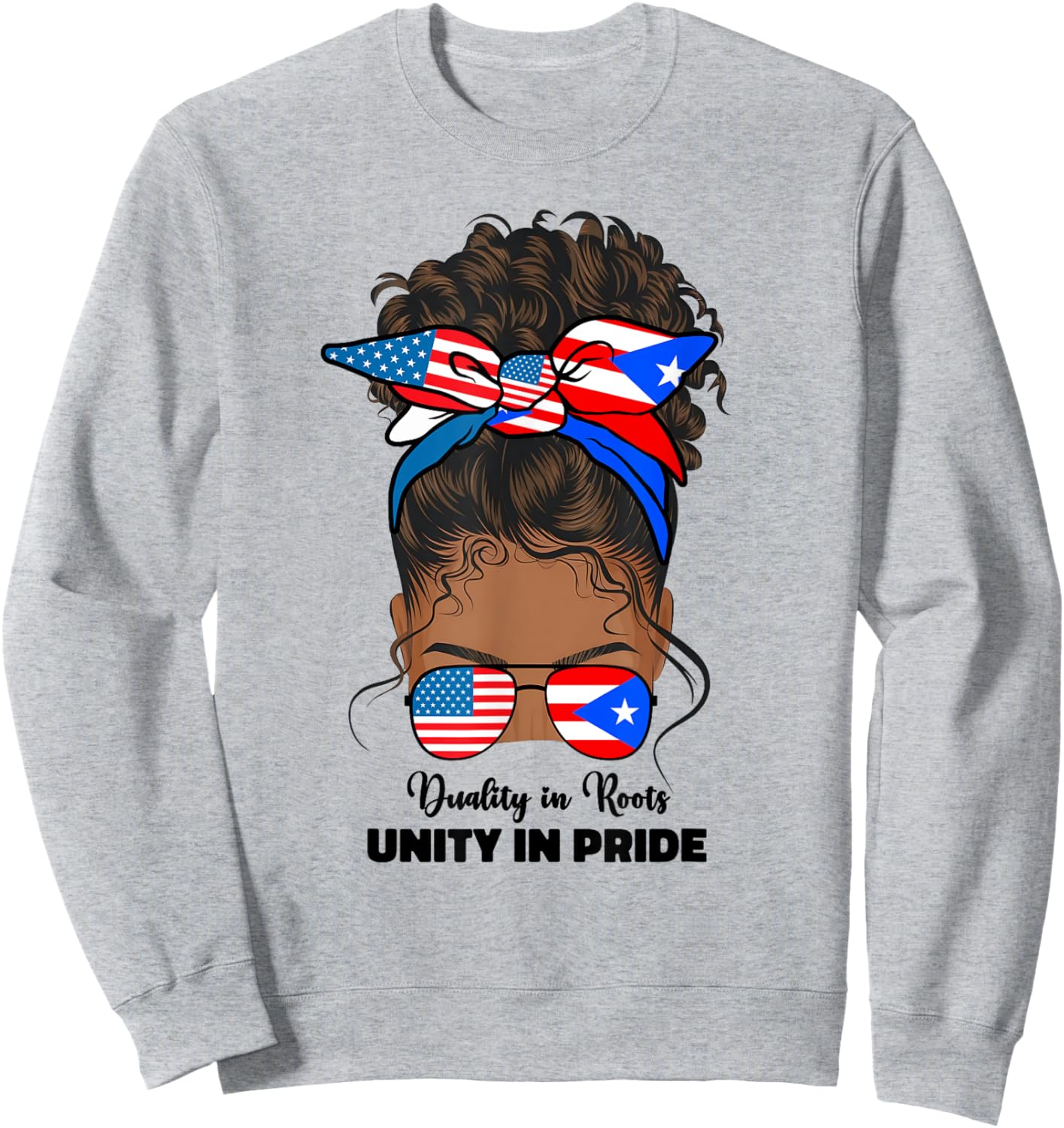 Half American And Puerto Rican Rico Flag Afro Girl Women Sweatshirt - Sweatshirt | Ash