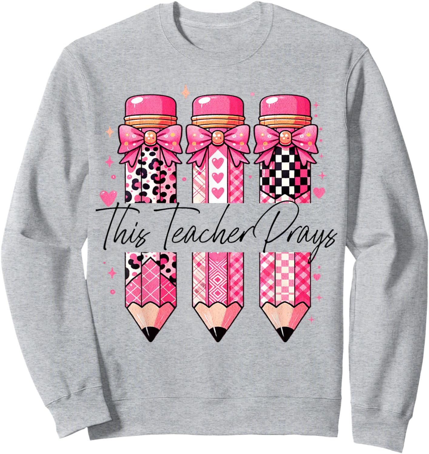Christian This Teacher Prays Cute Pink Coquette Bow Popular Sweatshirt - Sweatshirt | Ash