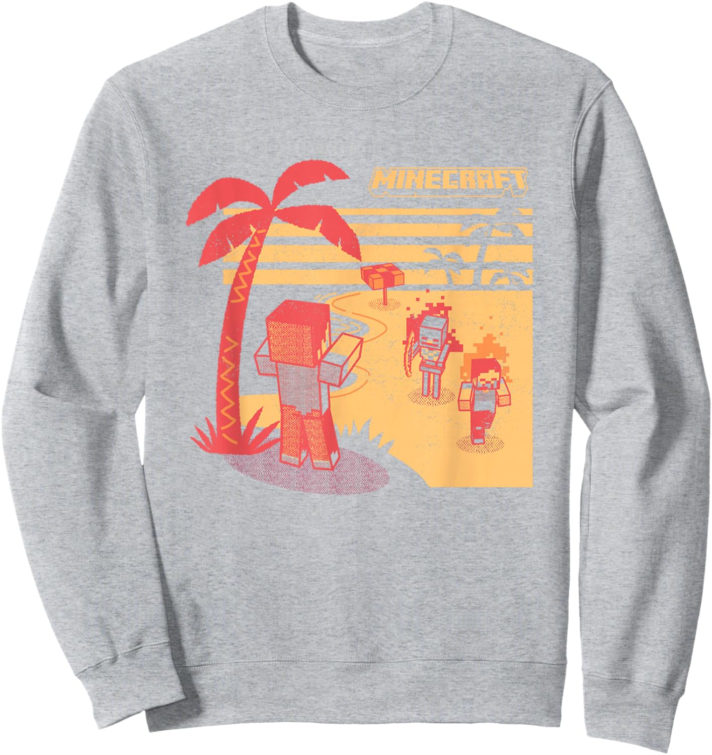Minecraft Mobs Invading The Beach Retro Poster Sweatshirt - Sweatshirt | Ash